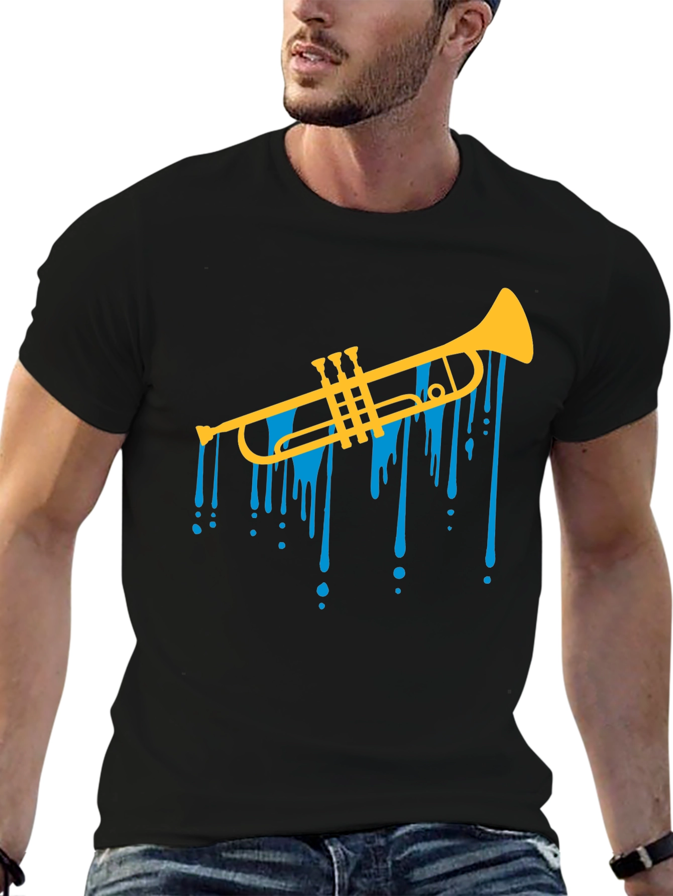 Black Trumpet Drip Graphic Tee - Cool Musical T-Shirt view 6