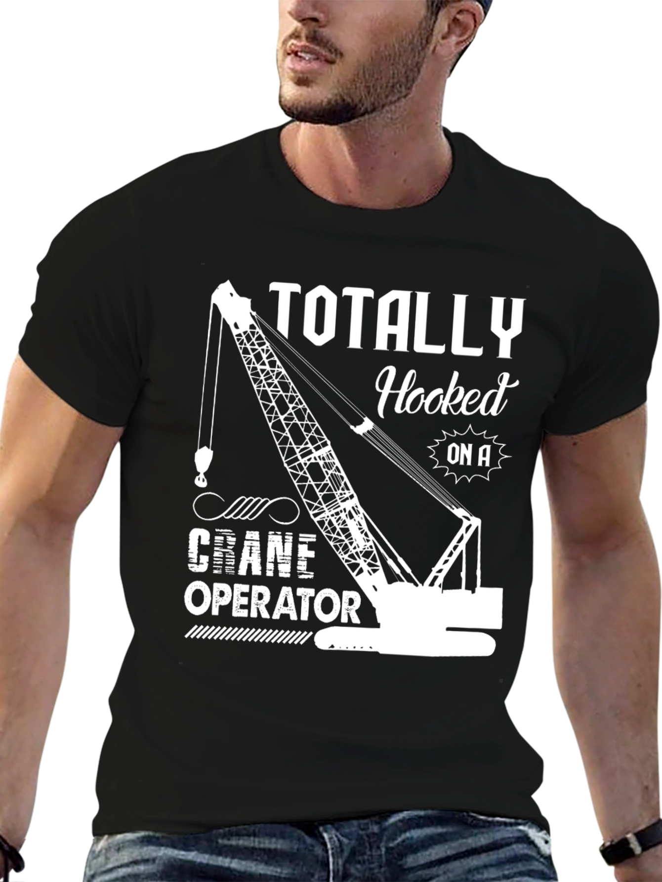 Black Totally Hooked On A Crane Operator T-Shirt view 6
