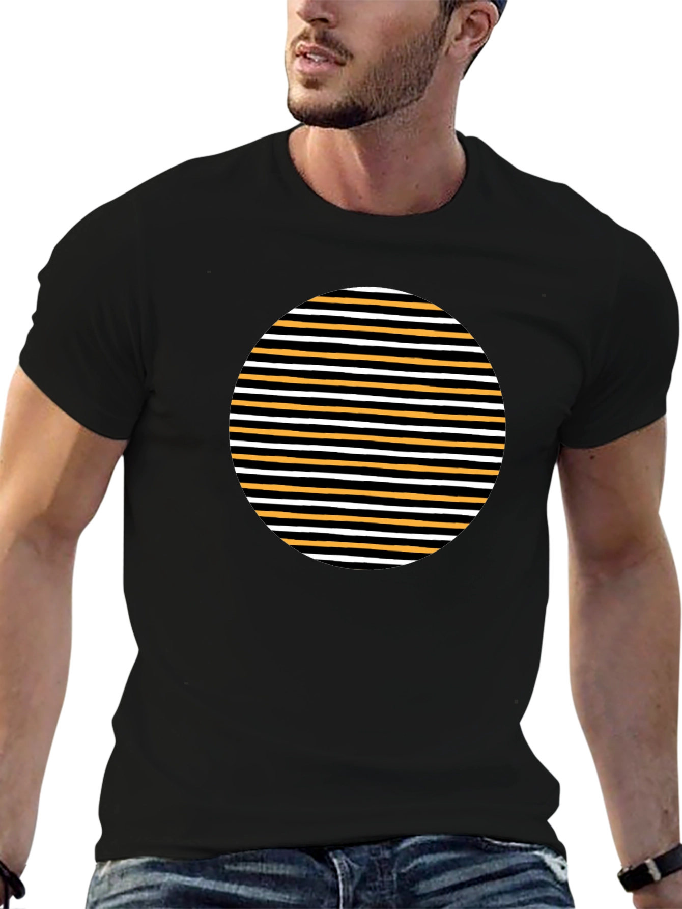 Striped Circle Graphic Tee - Modern Casual - 6