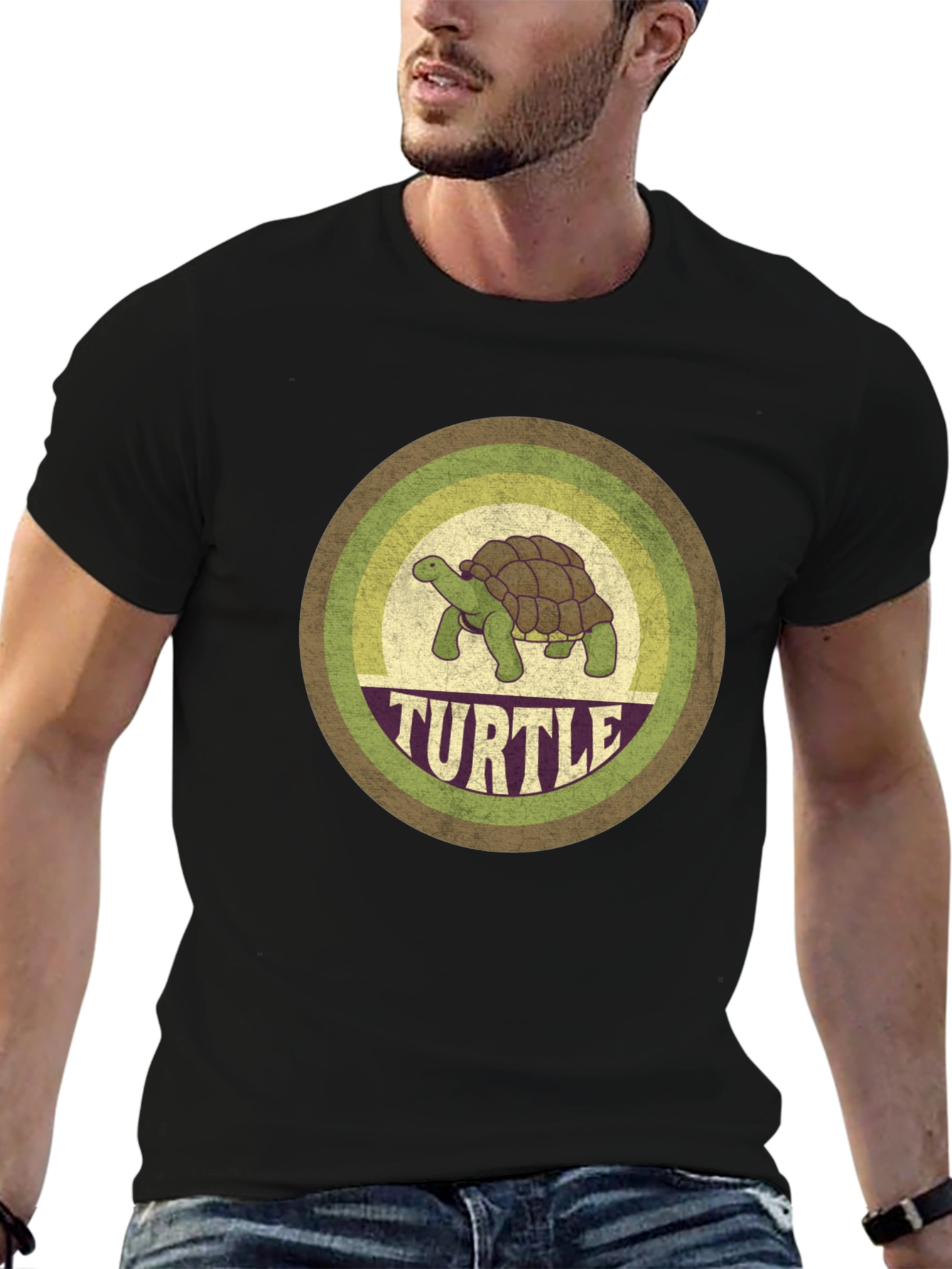 Black Retro Turtle Graphic Tee - Vintage Style Comfort view 6
