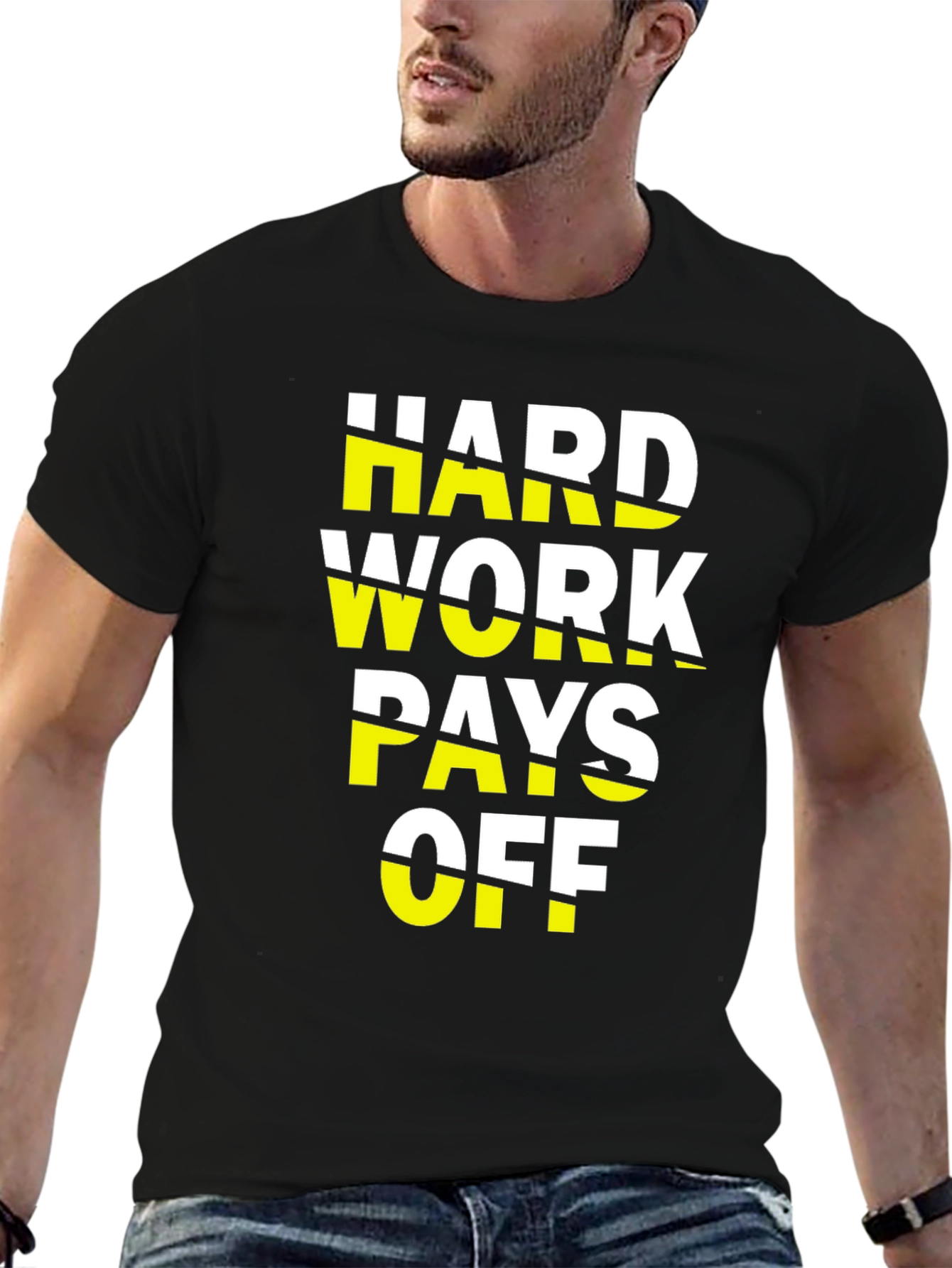 Black Hard Work Pays Off Graphic Tee view 6