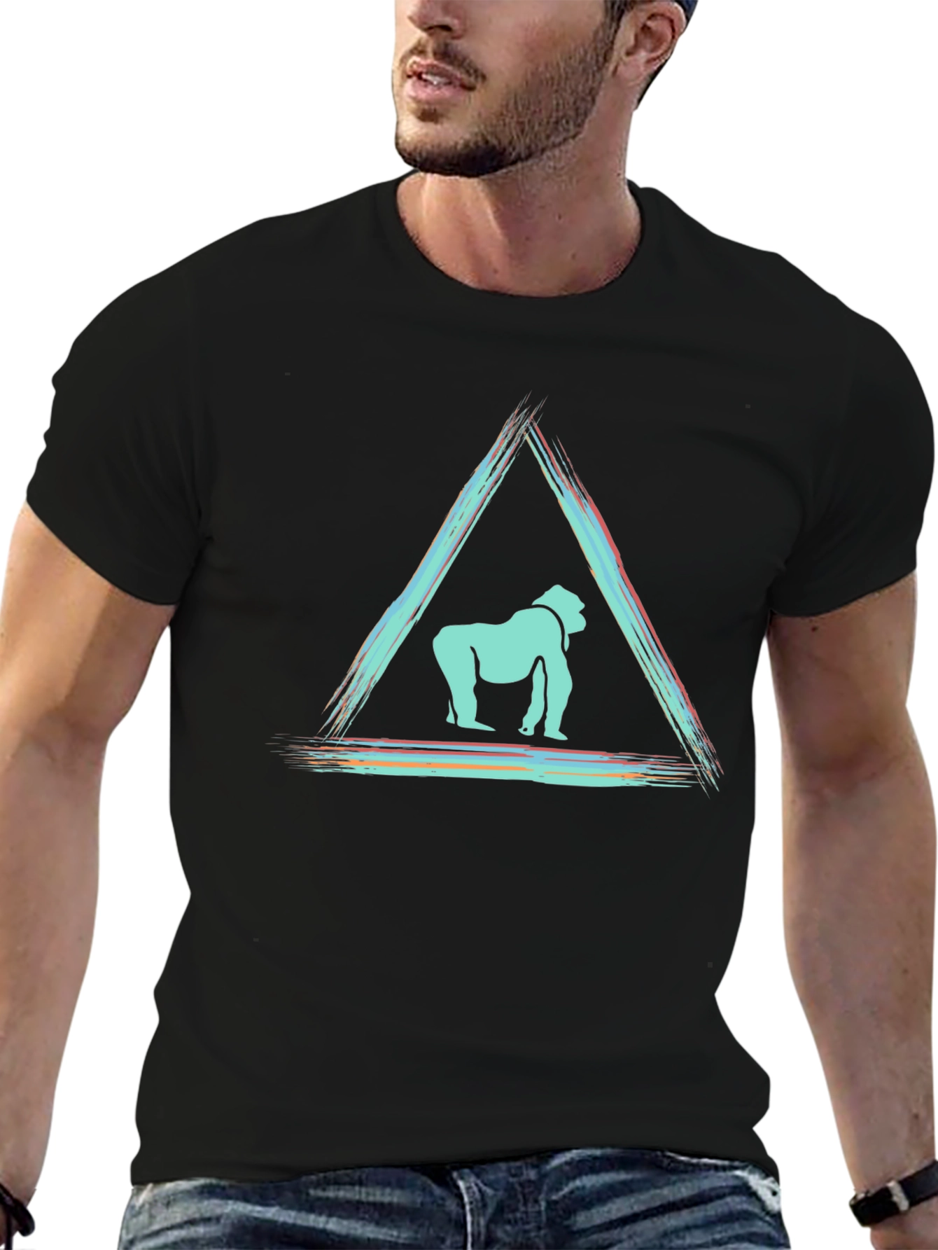 Black Abstract Gorilla Graphic Tee - Modern Design T-Shirt view 6
