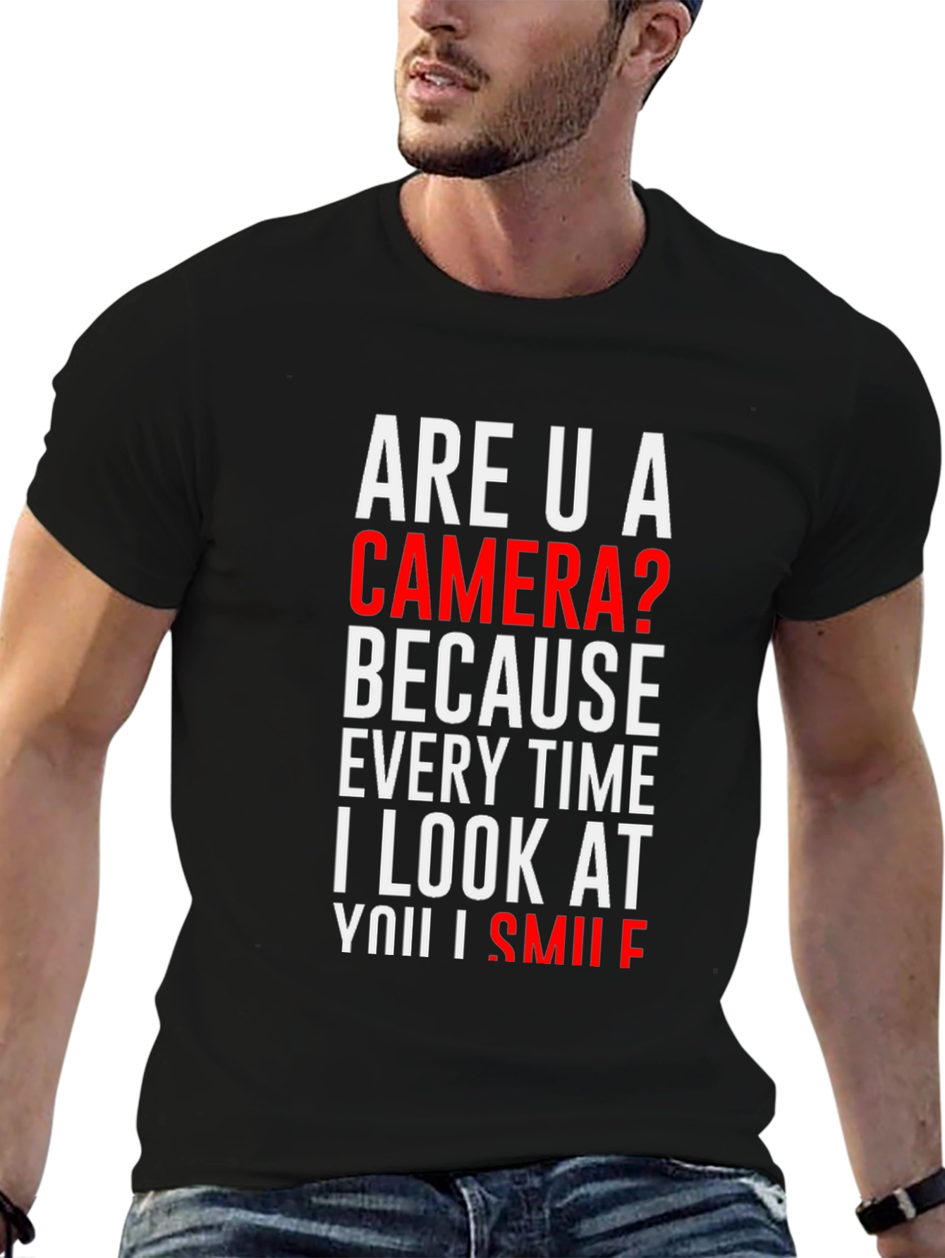 Black Are U a Camera? Novelty Graphic T-Shirt view 6