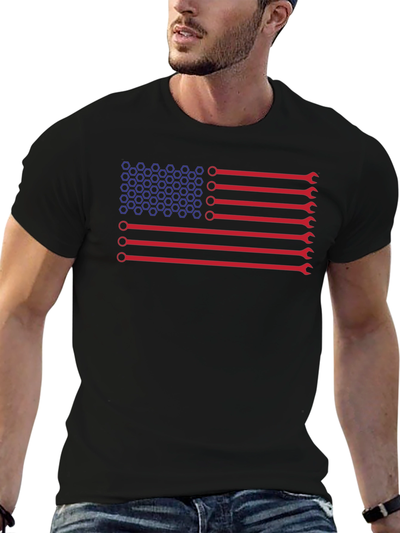 Black Mechanic American Flag T-Shirt view 6
