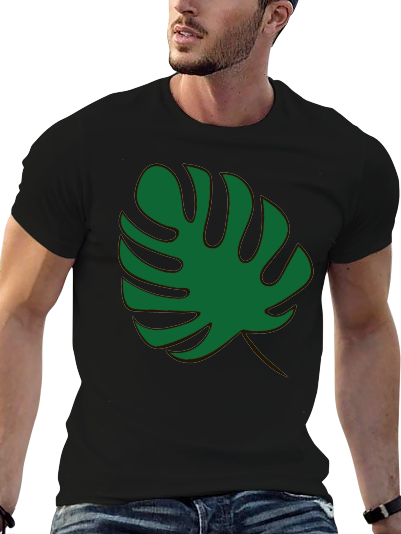 Black Tropical Monstera Leaf Black T-Shirt view 6