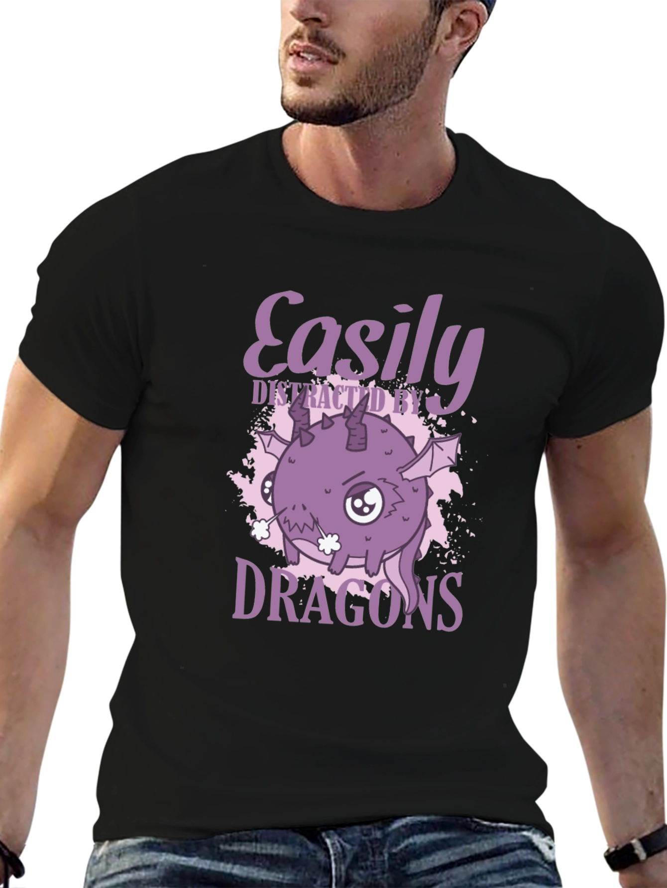 Black Easily Distracted By Dragons Graphic T-Shirt view 6