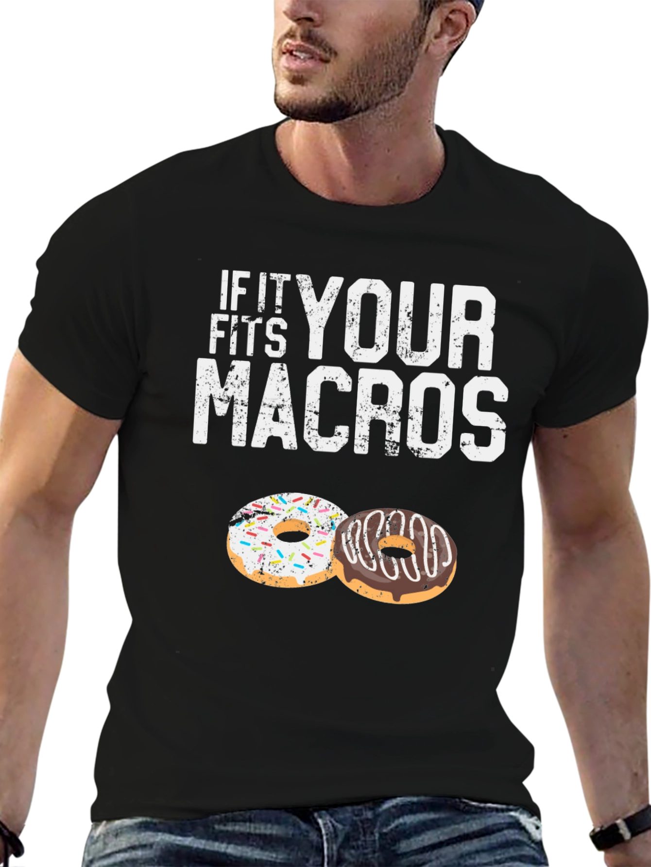 Black If It Fits Your Macros T-Shirt Doughnut Lover view 6
