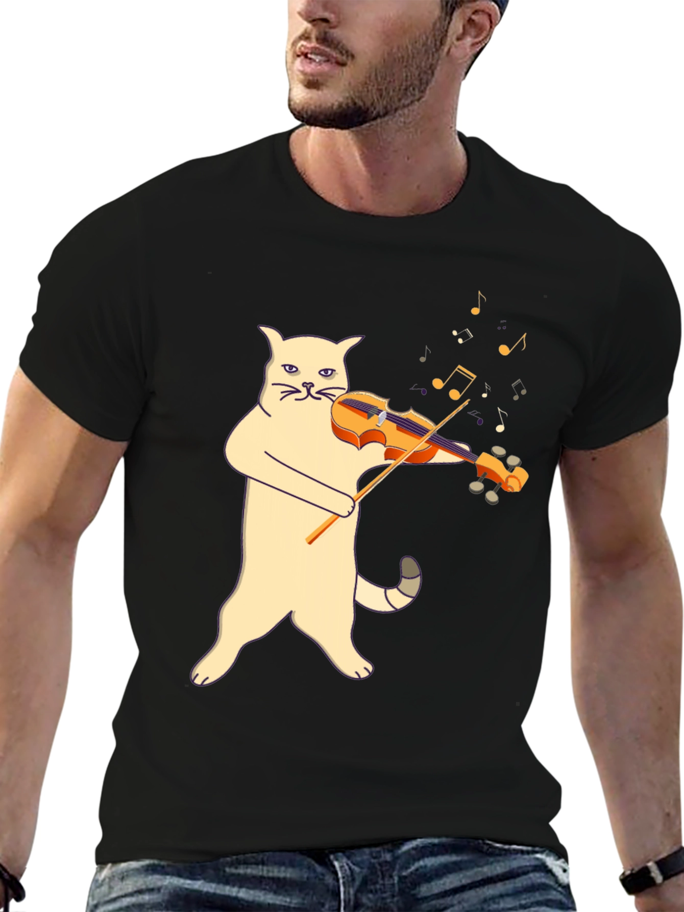 Black Cat Violinist Graphic Tee - Unique Music Lover Shirt view 6