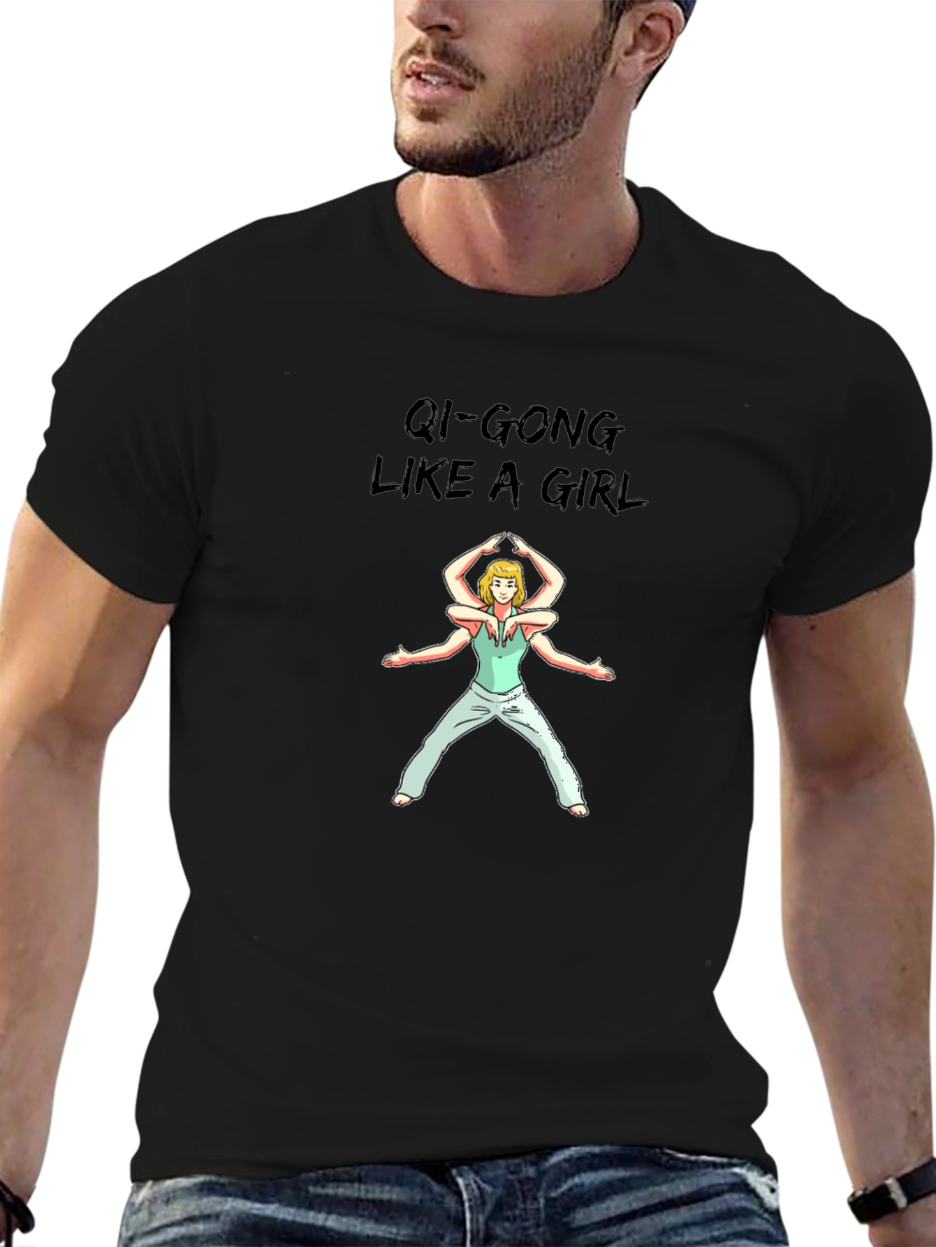 Black Qi-Gong Like A Girl Black T-Shirt view 6