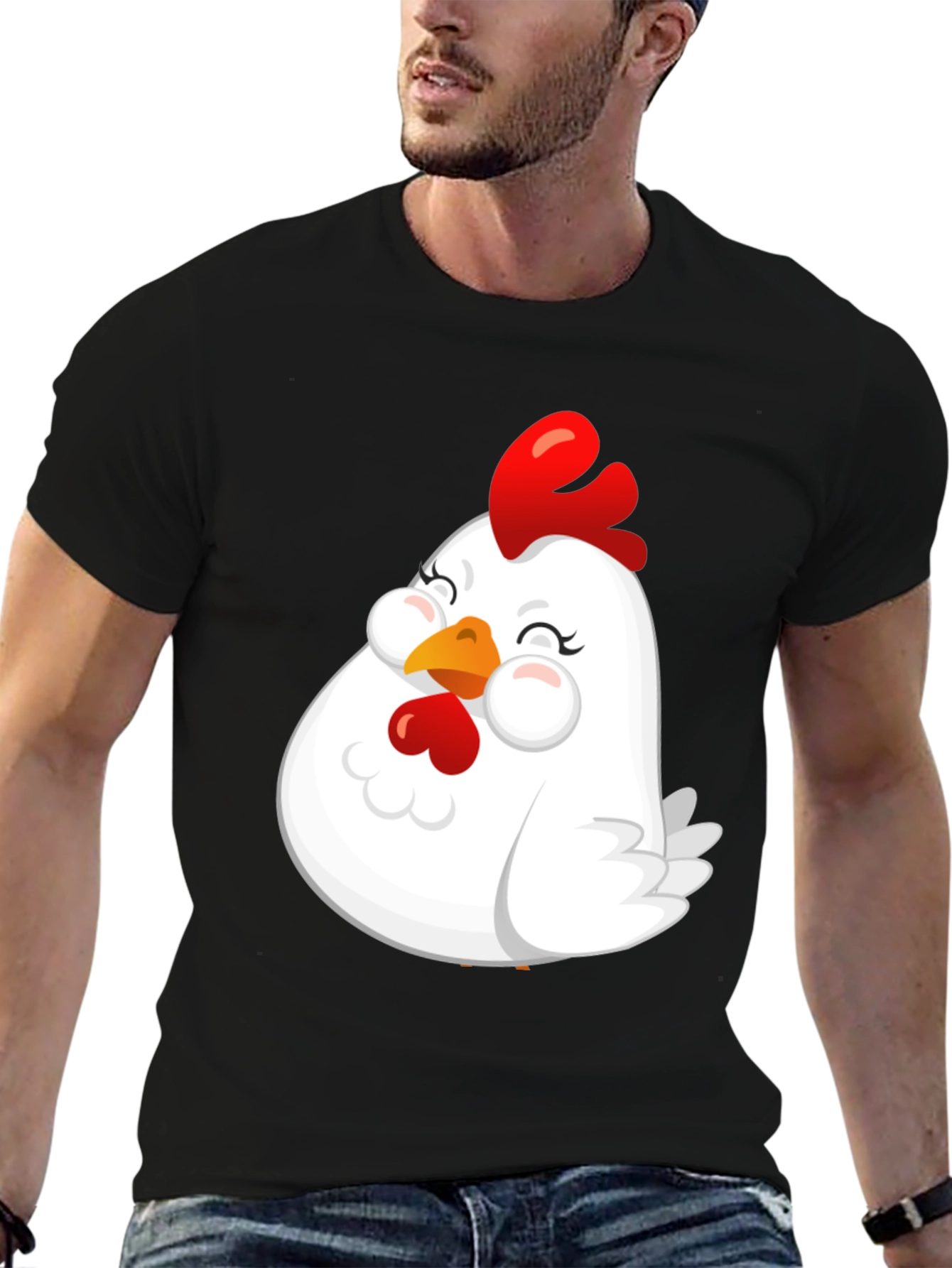 Black Cute Chicken Graphic T-Shirt - Soft Cotton Blend view 6