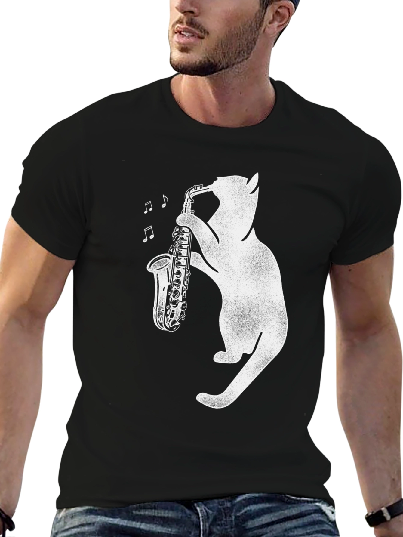 Black Cat Saxophone T-Shirt: Cool Music Lover Tee view 6