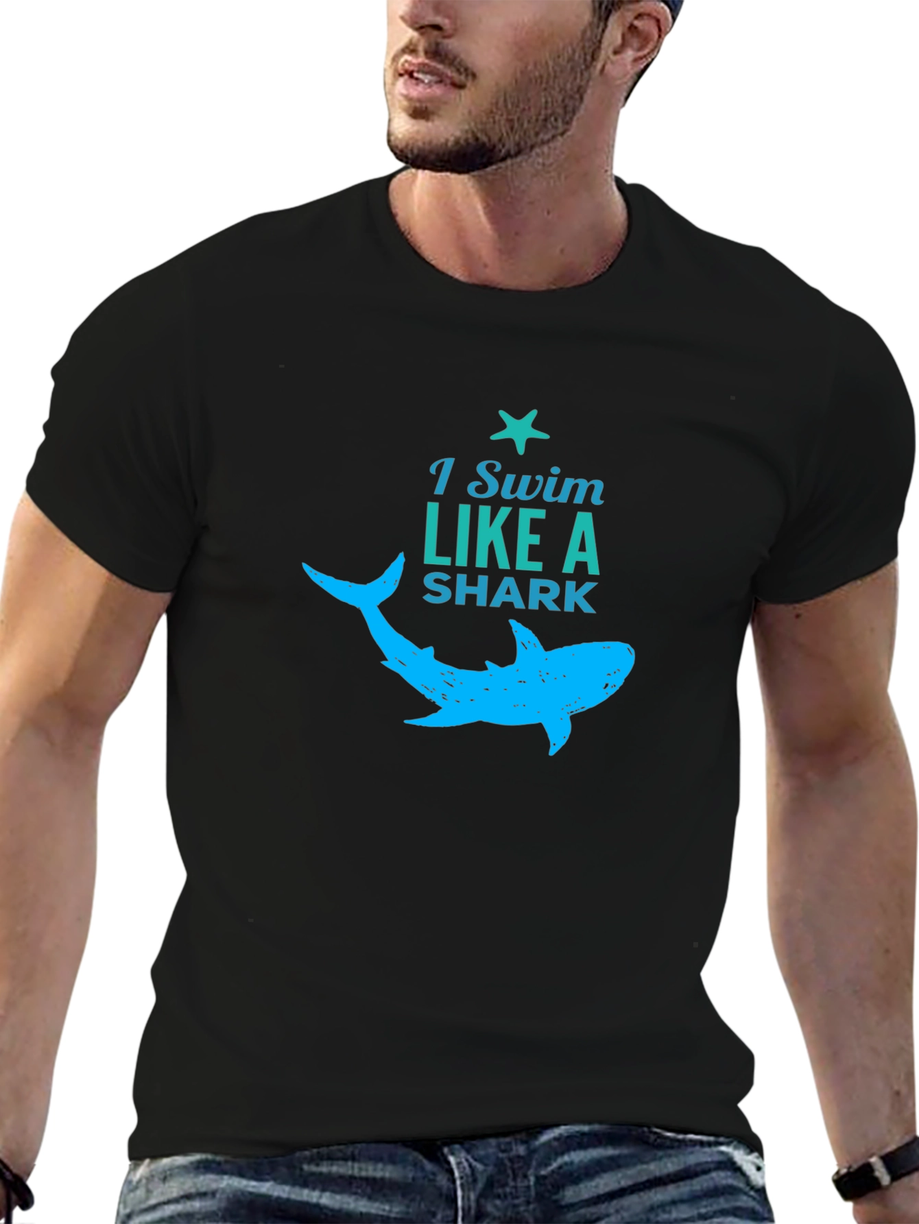 Black I Swim Like a Shark Graphic Tee view 6