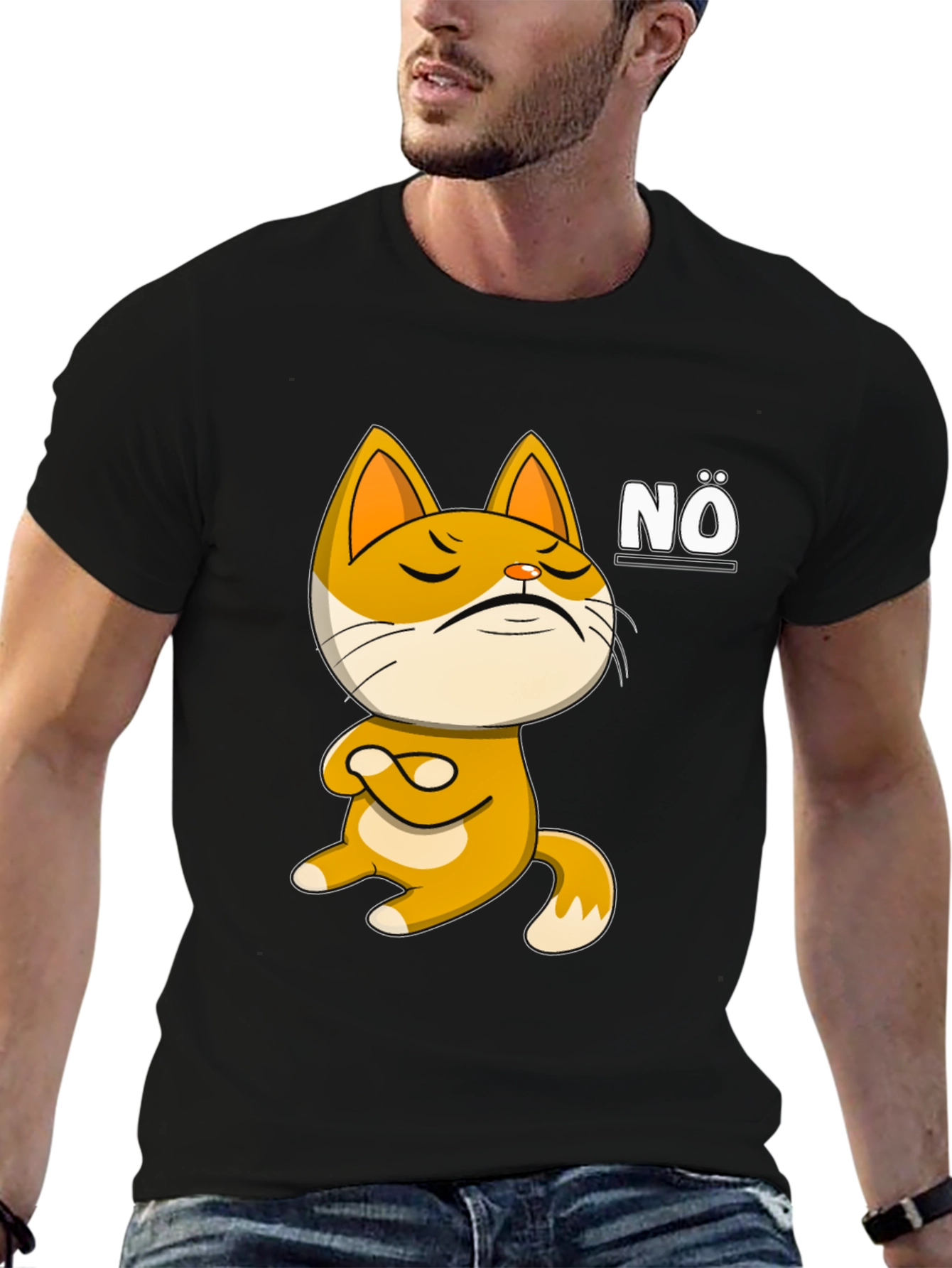 Black Nö Cat Graphic T-Shirt: Men's Black Tee view 6