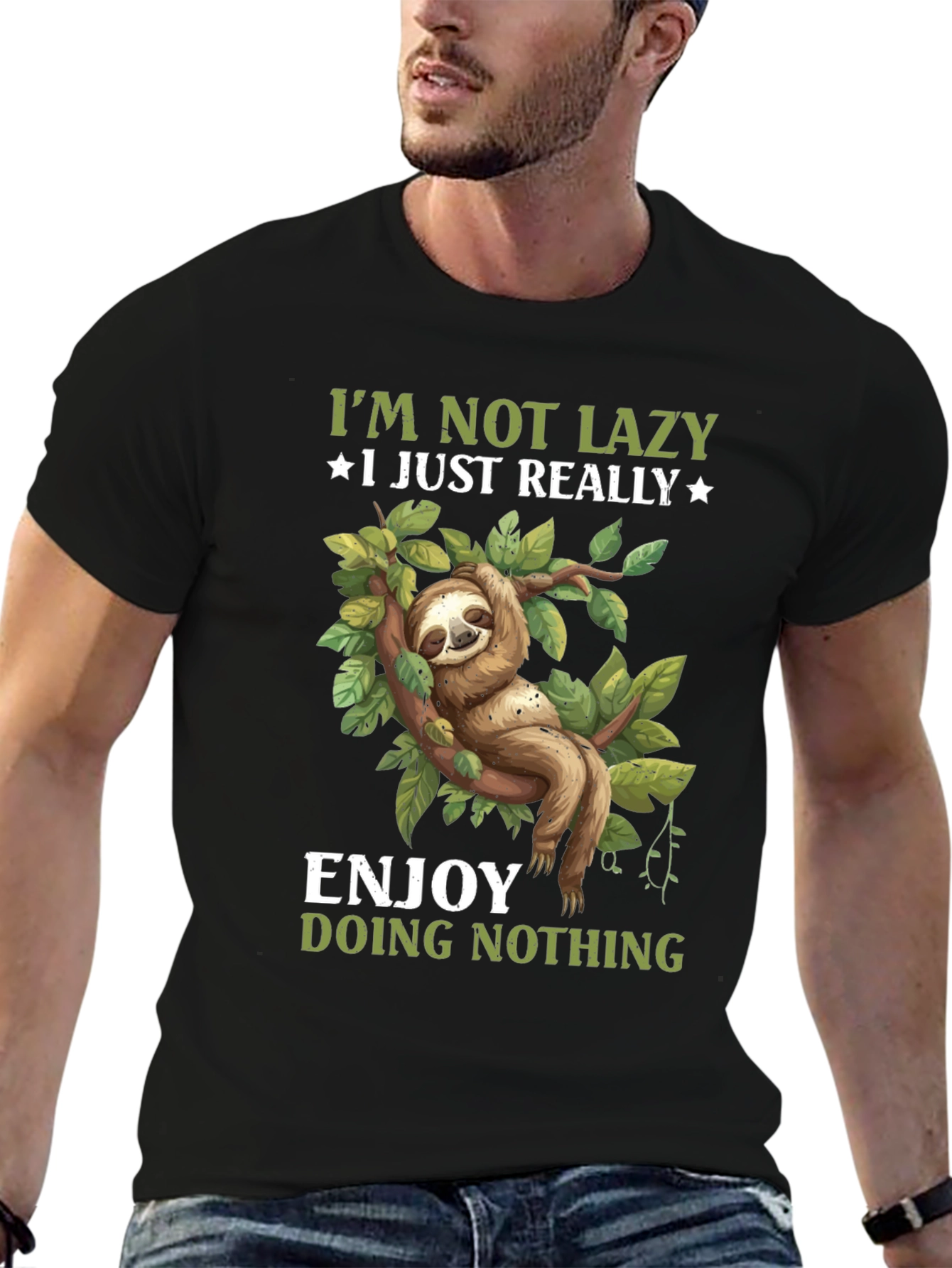 Black Funny Sloth T-Shirt: Enjoy Doing Nothing Tee view 6