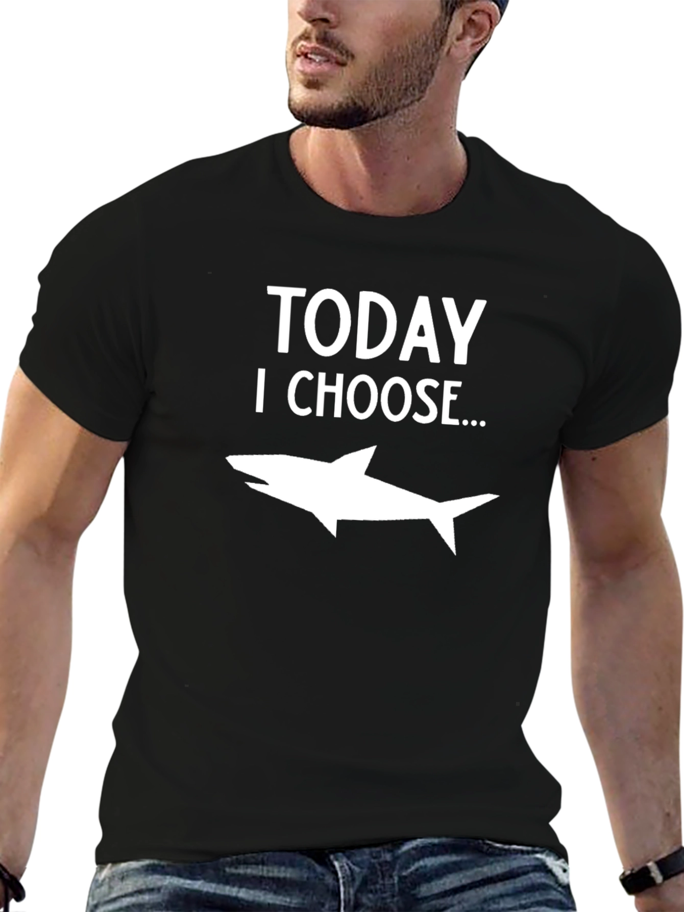 Black Today I Choose Shark Funny Graphic T-Shirt view 6