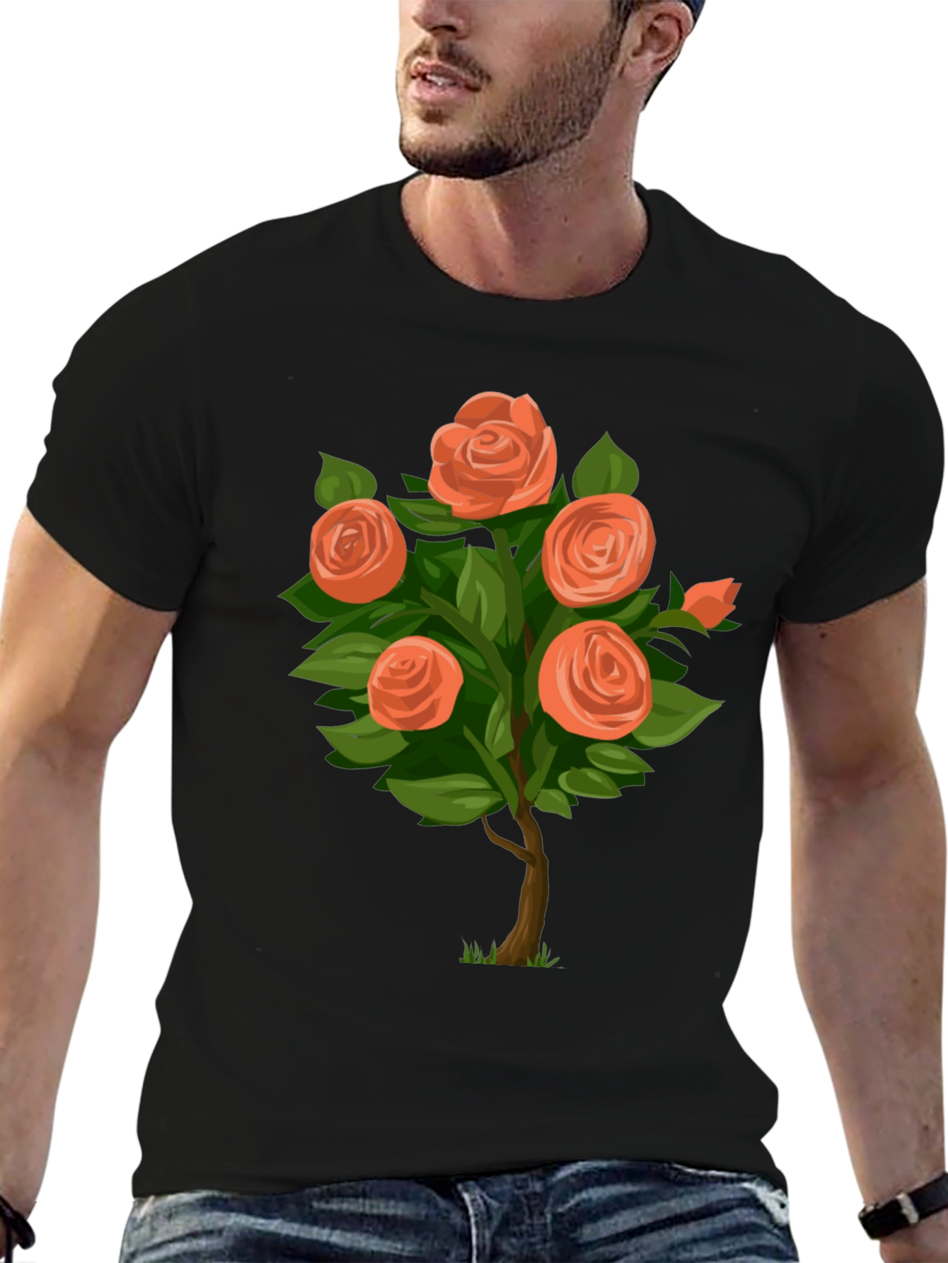 Black Floral Rose Bush Graphic Tee view 6