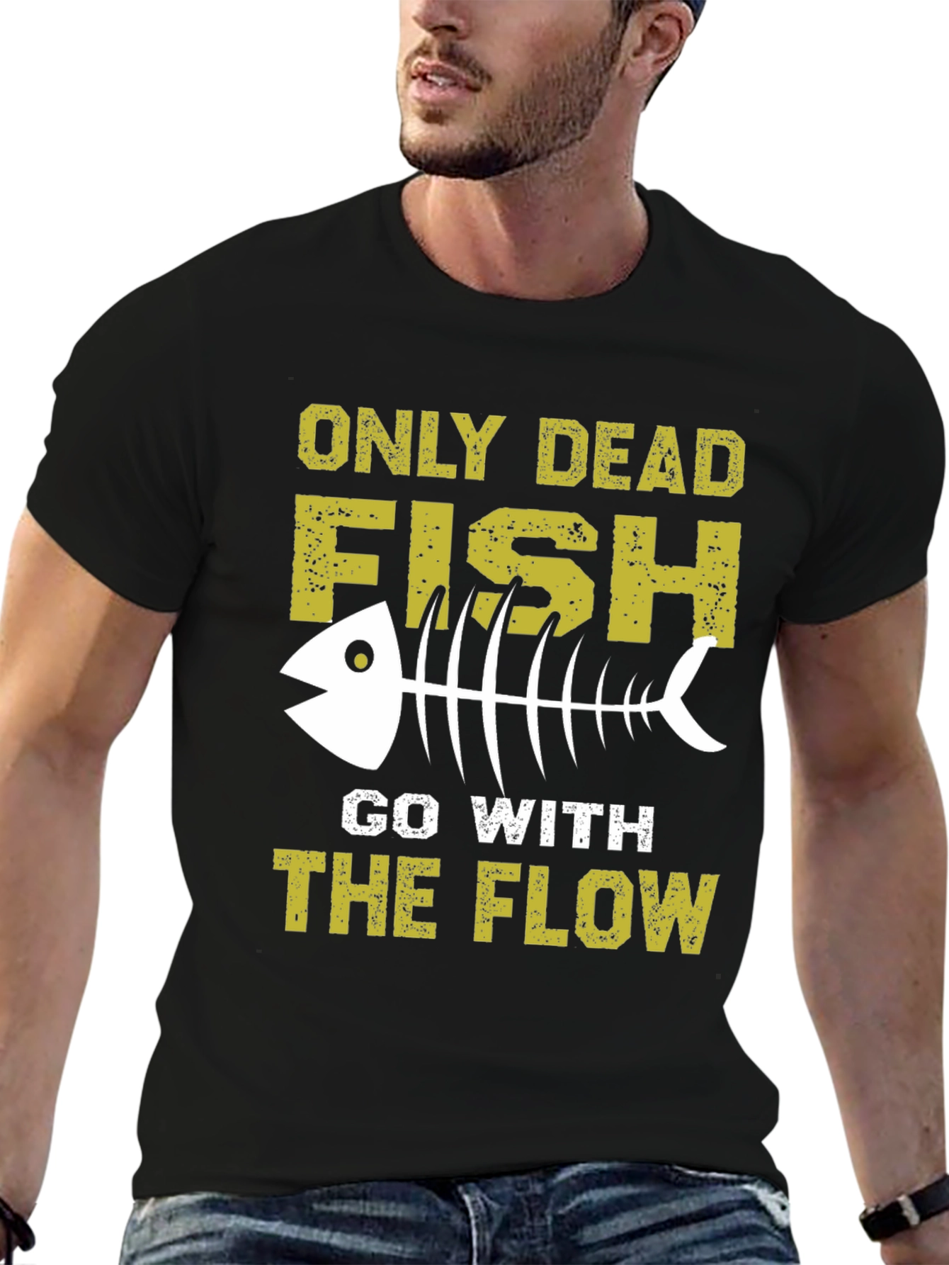 Black Only Dead Fish T-Shirt - Go with the Flow Tee view 6