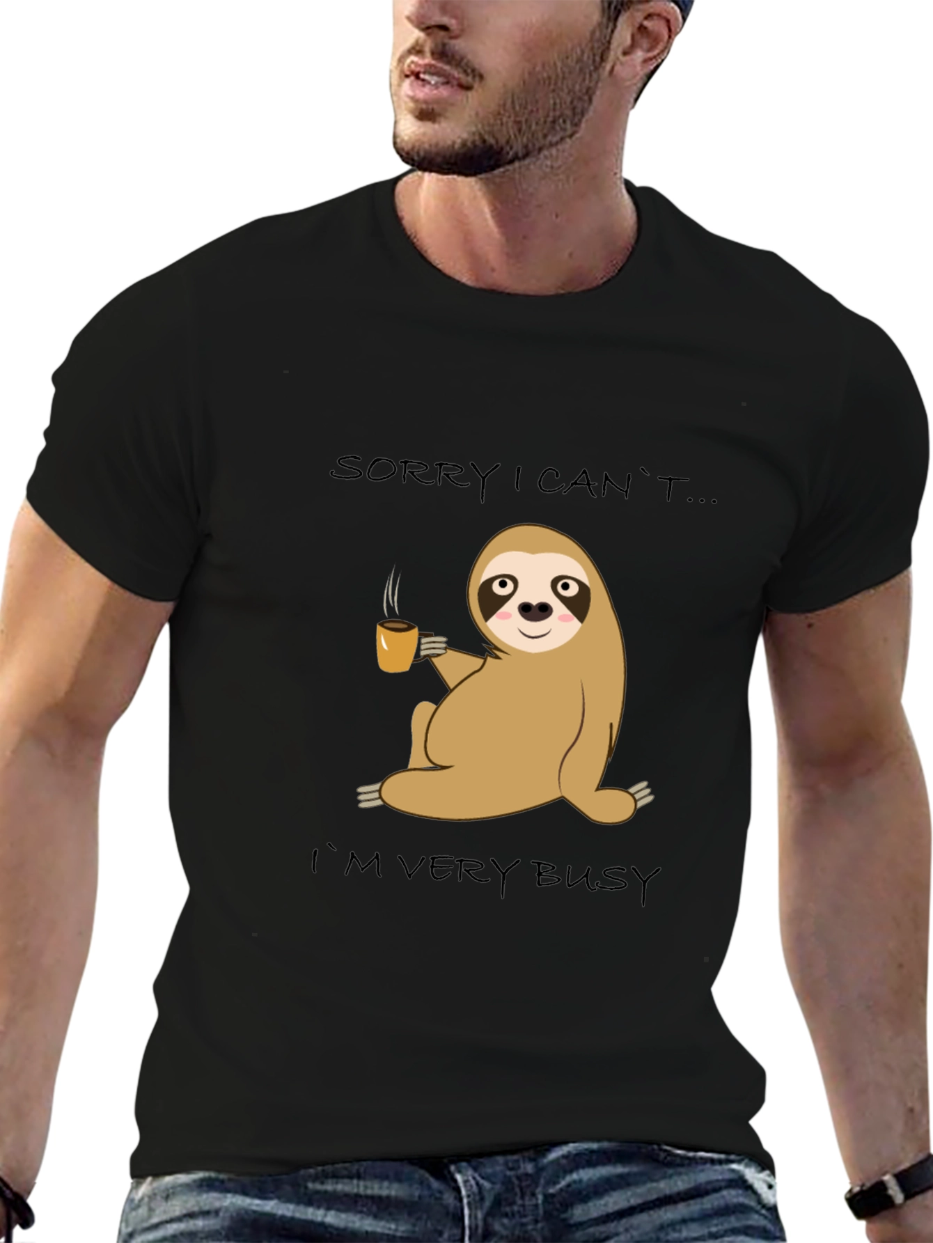 Black Busy Sloth Coffee T-Shirt - Relaxed & Comfy Style view 6