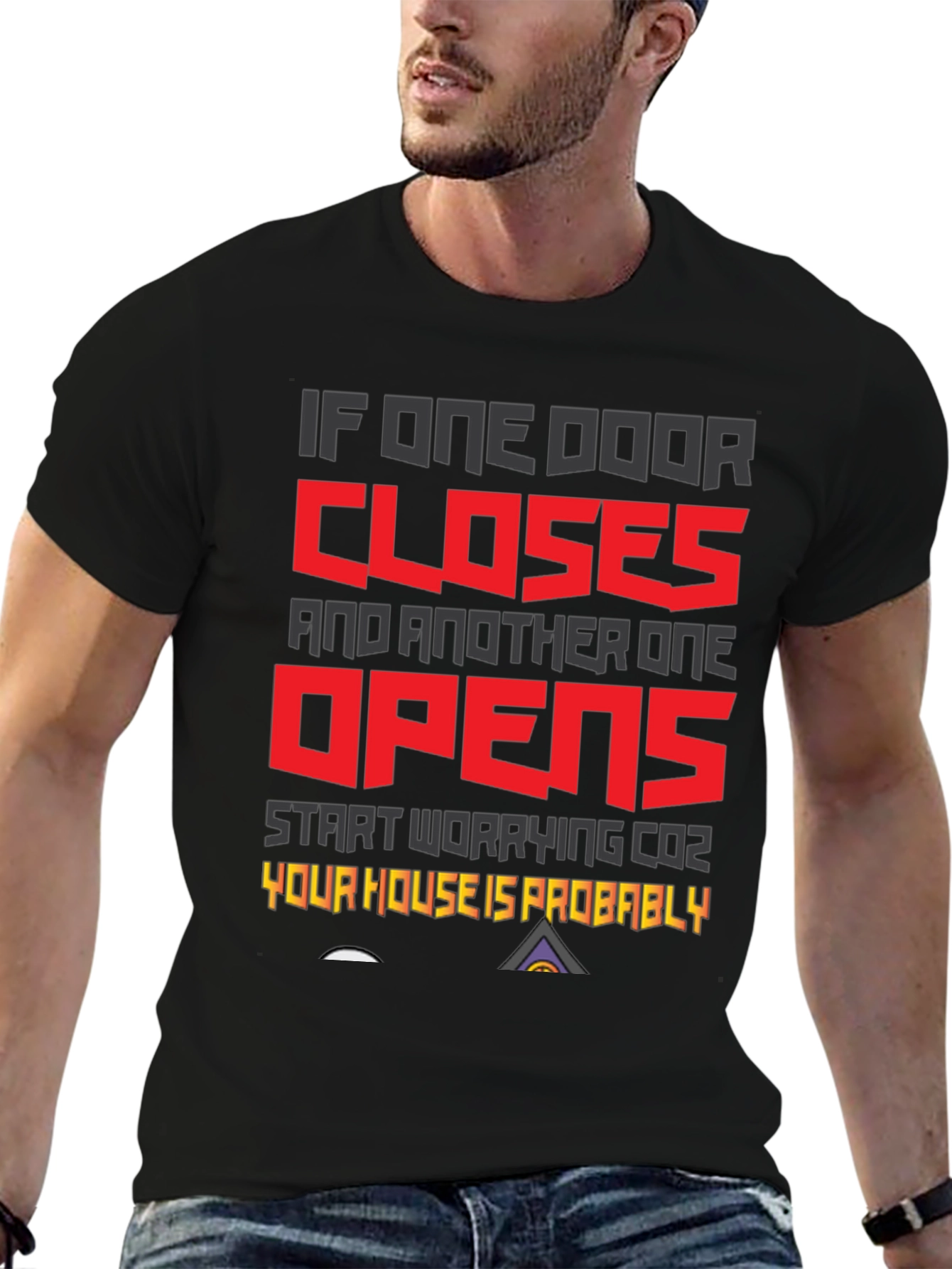 Black Humorous House Safety T-Shirt view 6