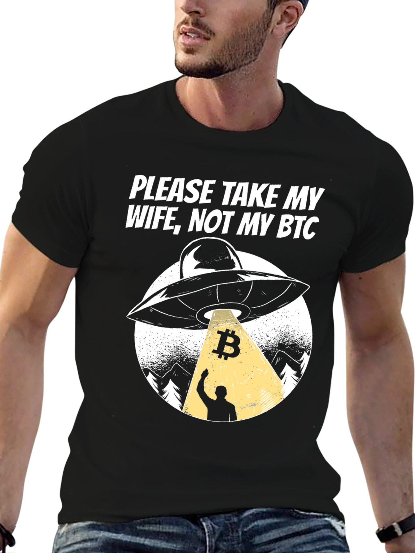 Black Take My Wife, Not My BTC UFO Graphic T-Shirt view 6
