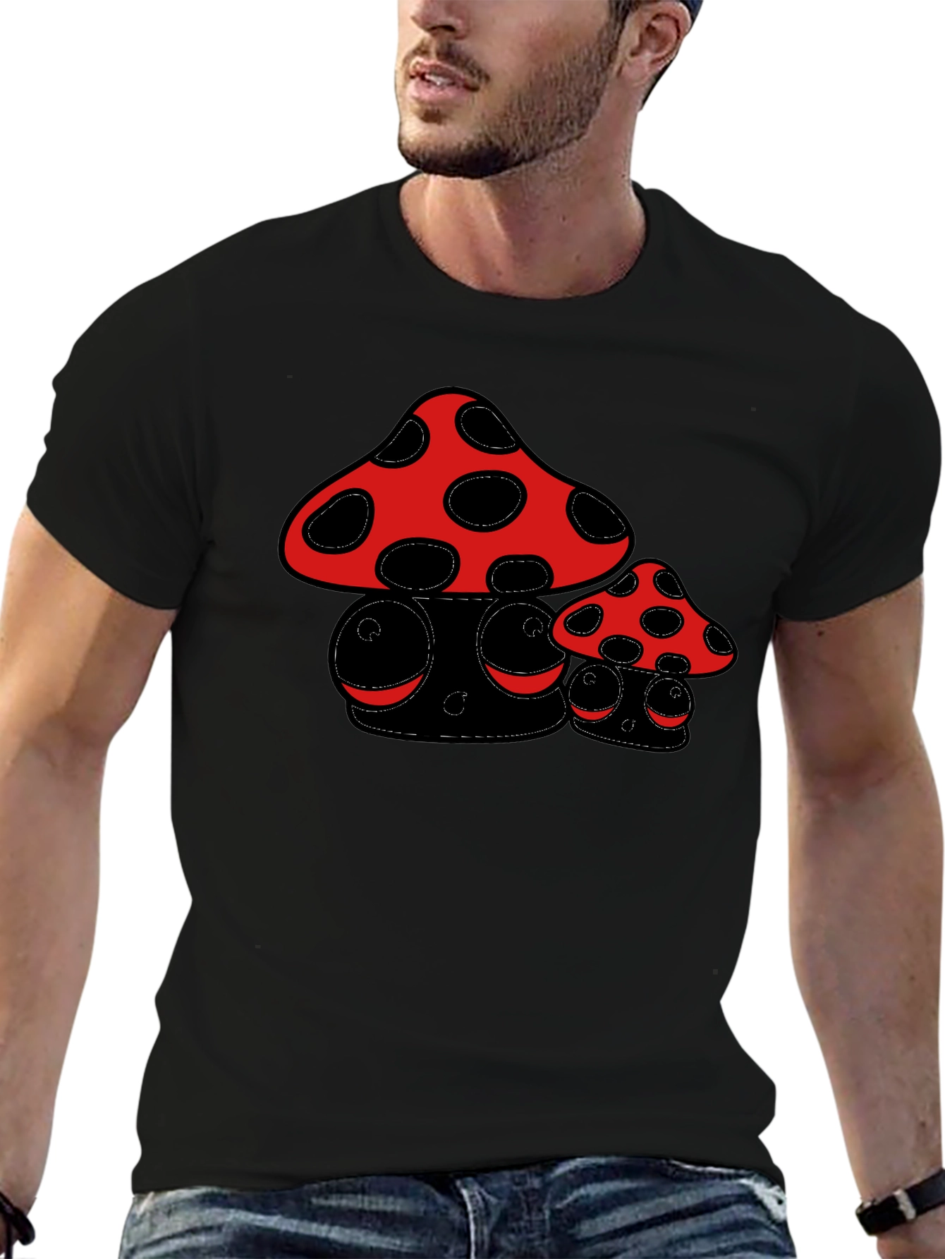 Black Funky Mushroom Graphic Tee view 6