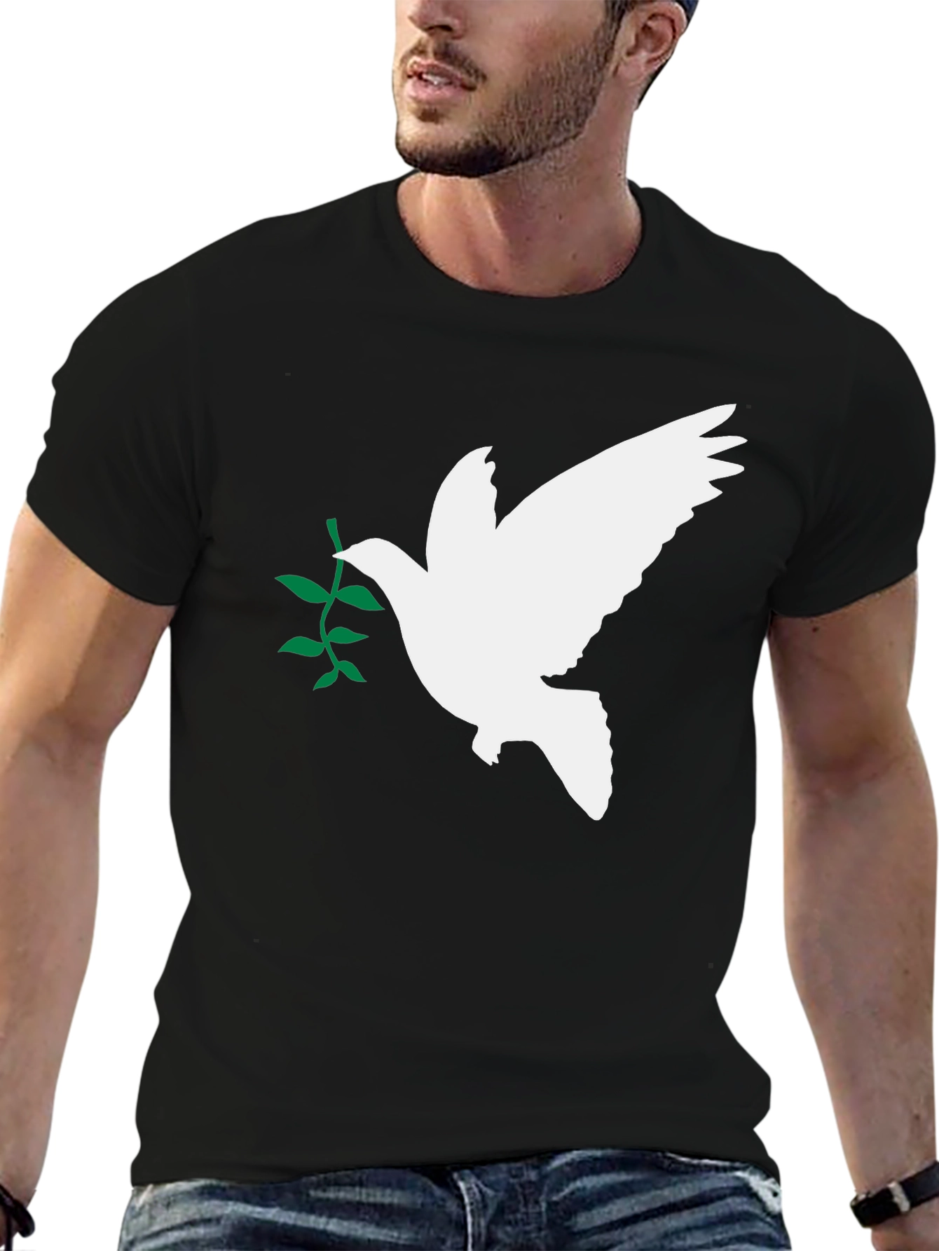 Black Peace Dove Olive Branch Black T-Shirt view 6