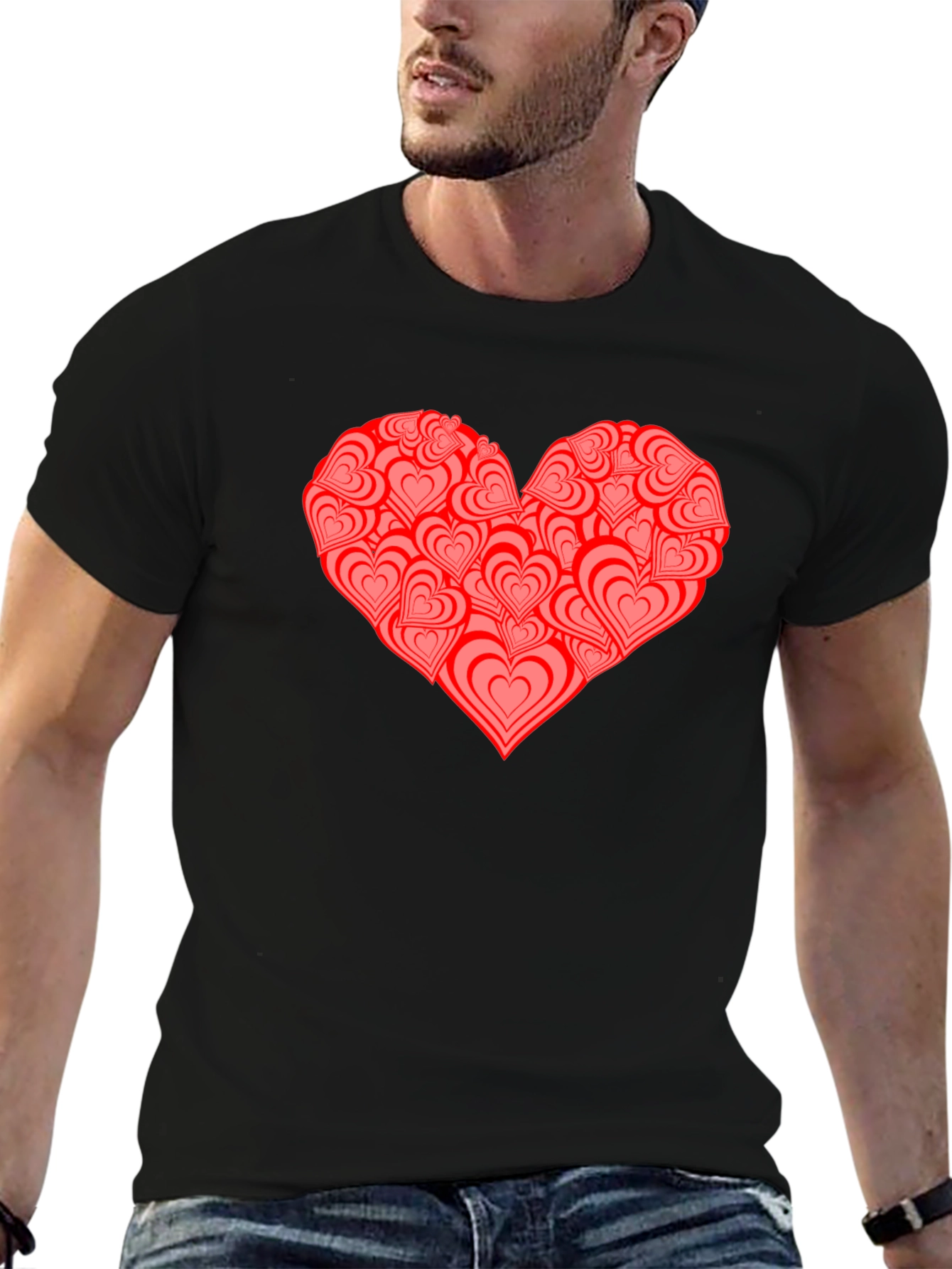 Black Heart Print Black T-Shirt view 6