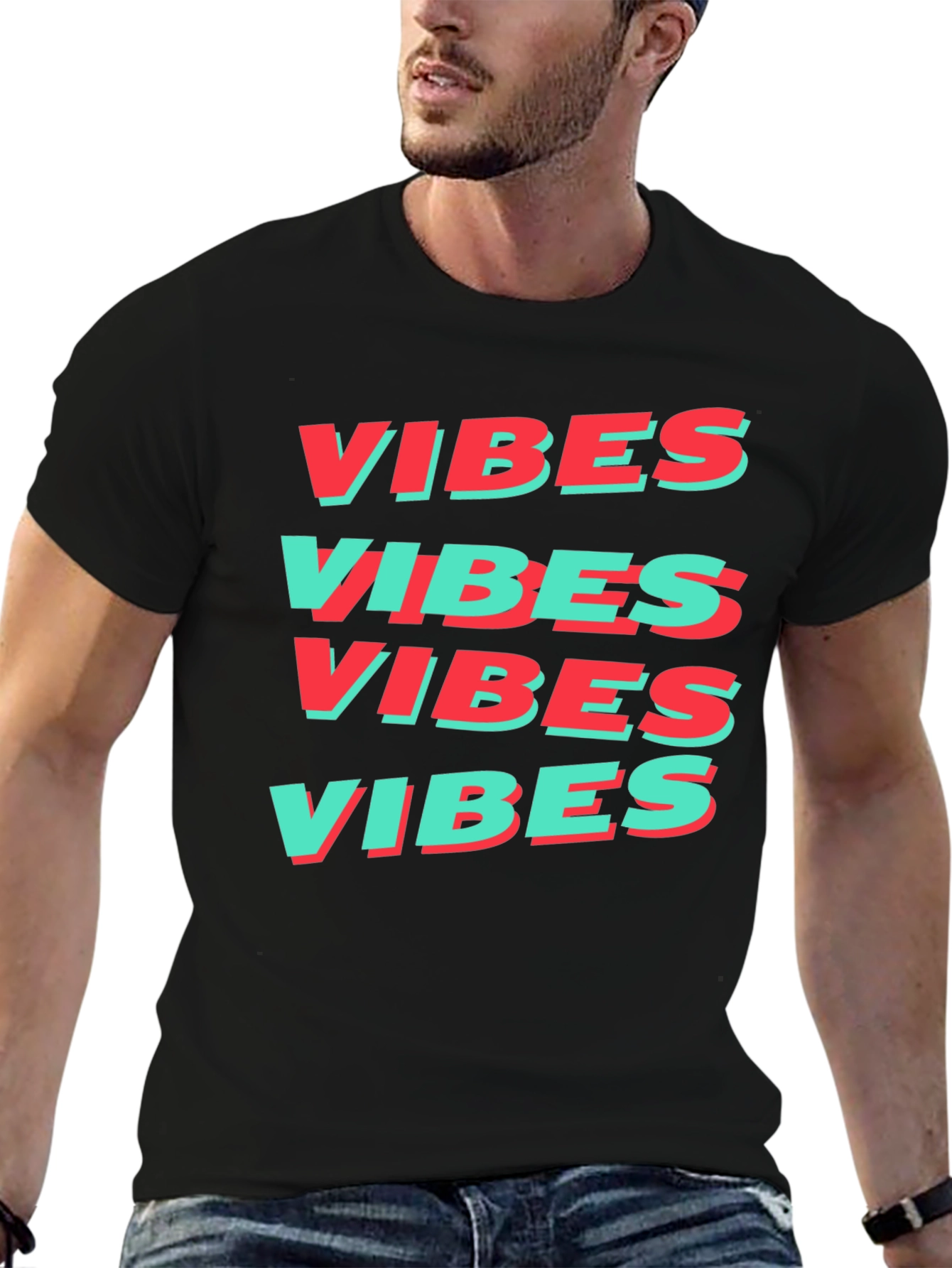 Black Retro VIBES Graphic Print Tee view 6