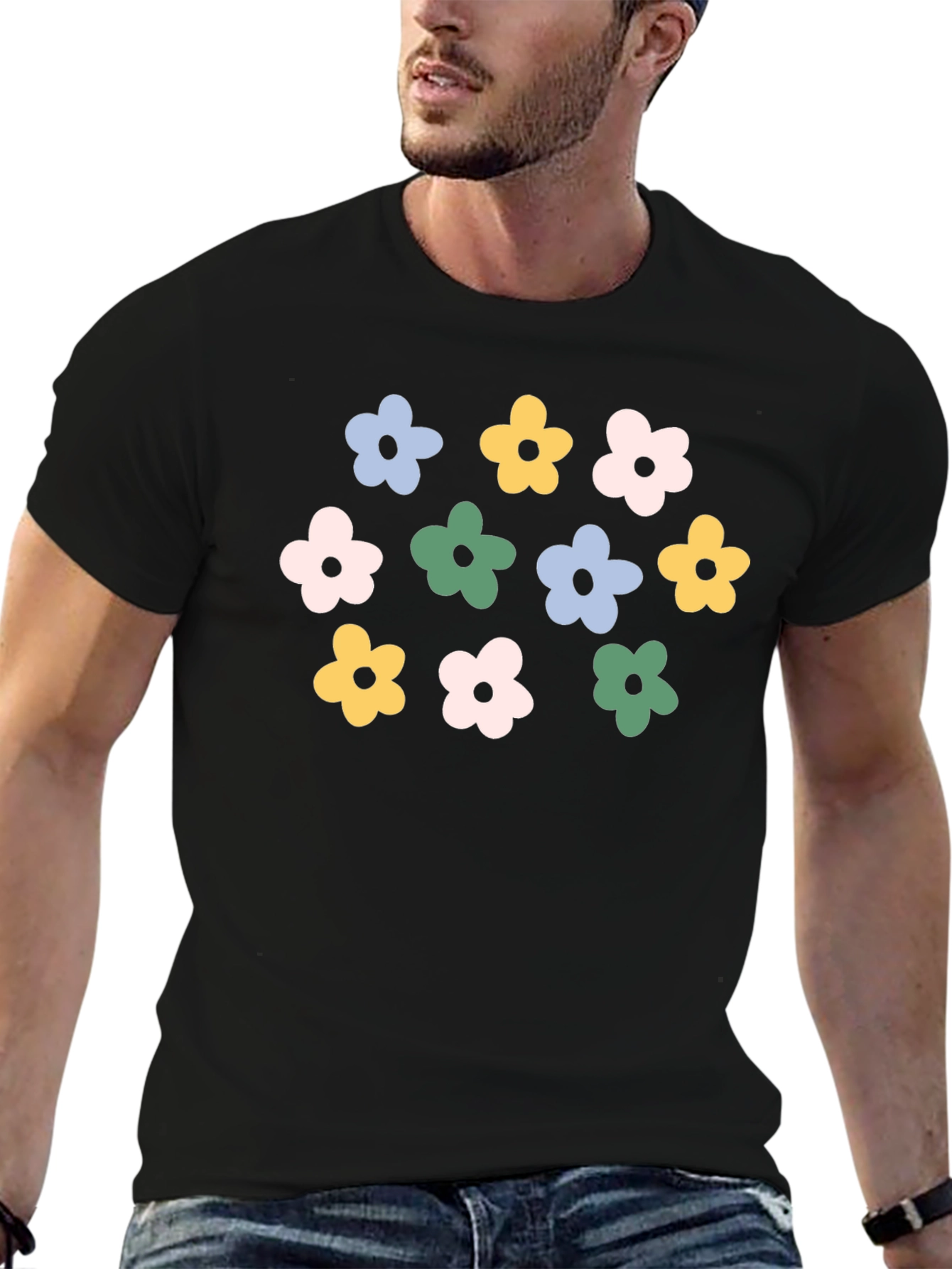 Black Floral Graphic Print Black T-Shirt view 6