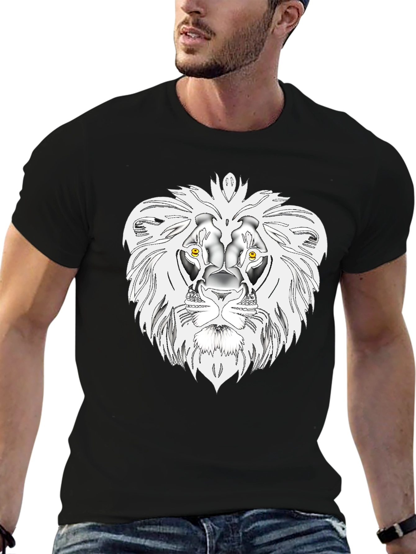 Black Lion Head Graphic Tee - Bold Black T-Shirt view 6