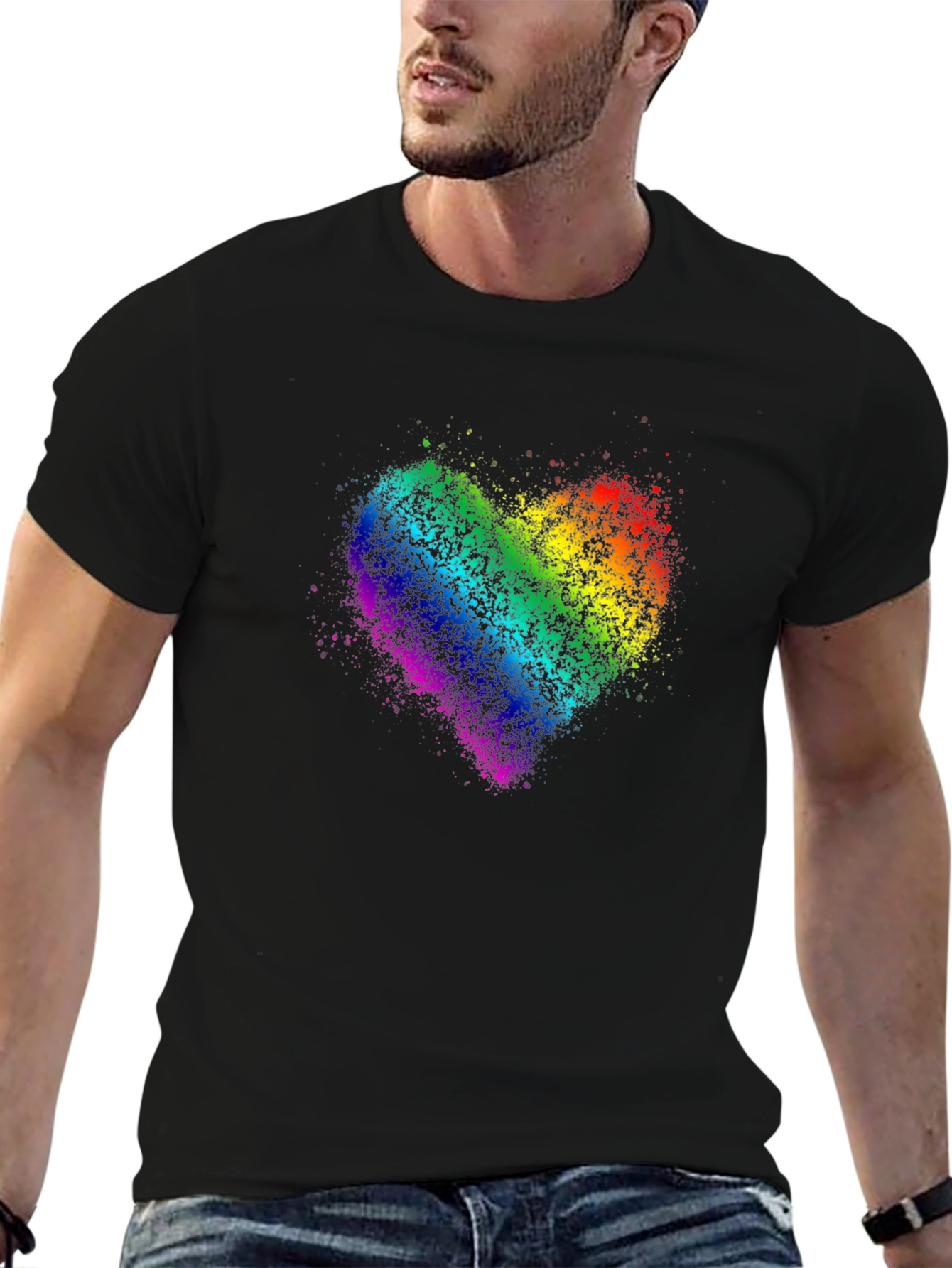 Black Rainbow Heart Graphic Black T-Shirt view 6