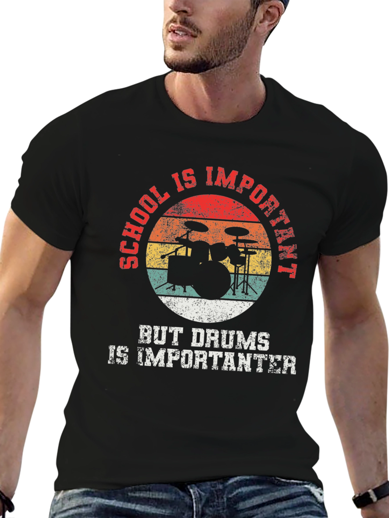 Black Drummer T-Shirt - School is Important, Drums Importanter view 6