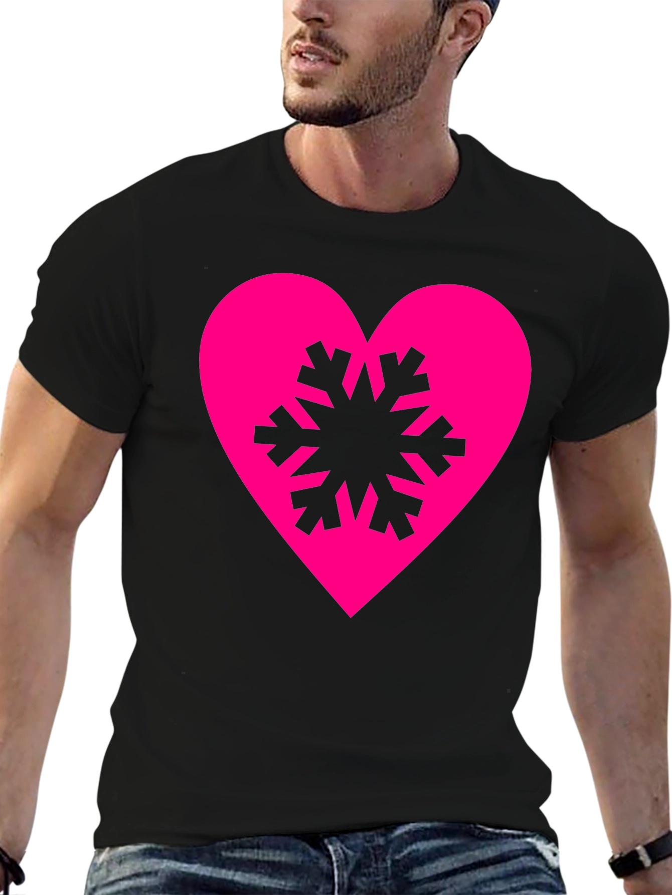 Black Heart Snowflake Graphic Tee - Stylish Black T-Shirt view 6