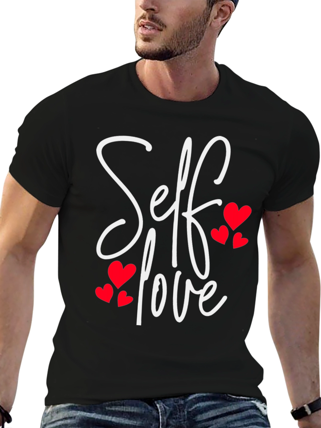 Black Self Love Heart Tee - Black Casual T-Shirt view 6