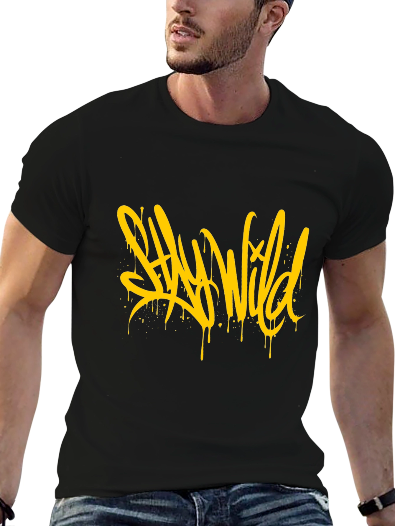 Black Stay Wild Graphic Black T-Shirt view 6