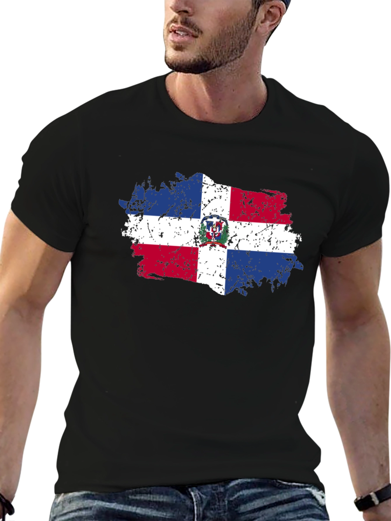 Black Dominican Republic Flag T-Shirt view 6