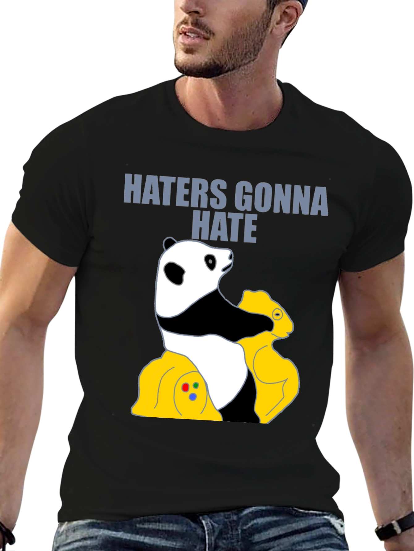 Black Haters Gonna Hate Panda T-Shirt - Gamer Style view 6