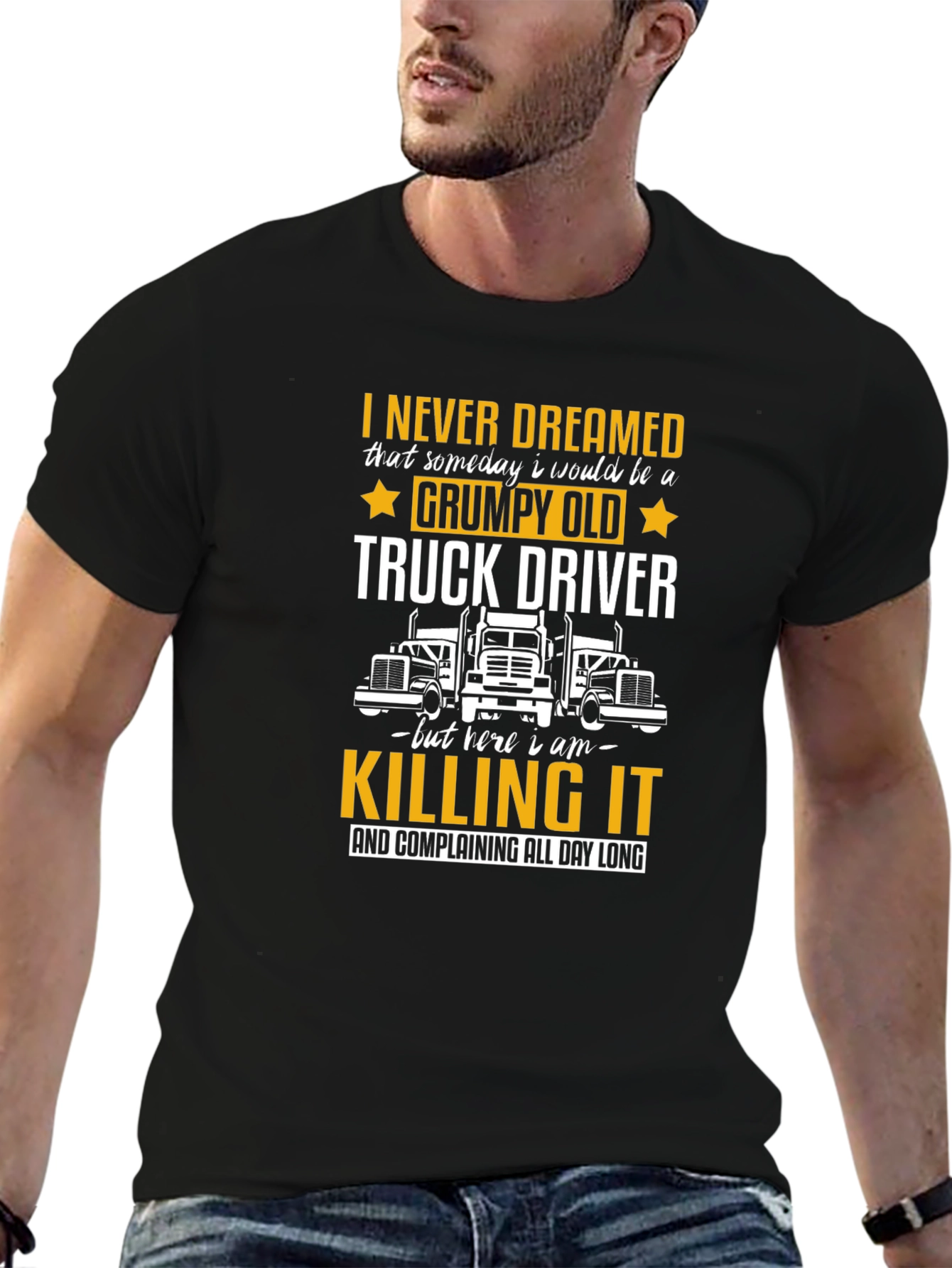 Black Grumpy Old Truck Driver Black T-Shirt view 6