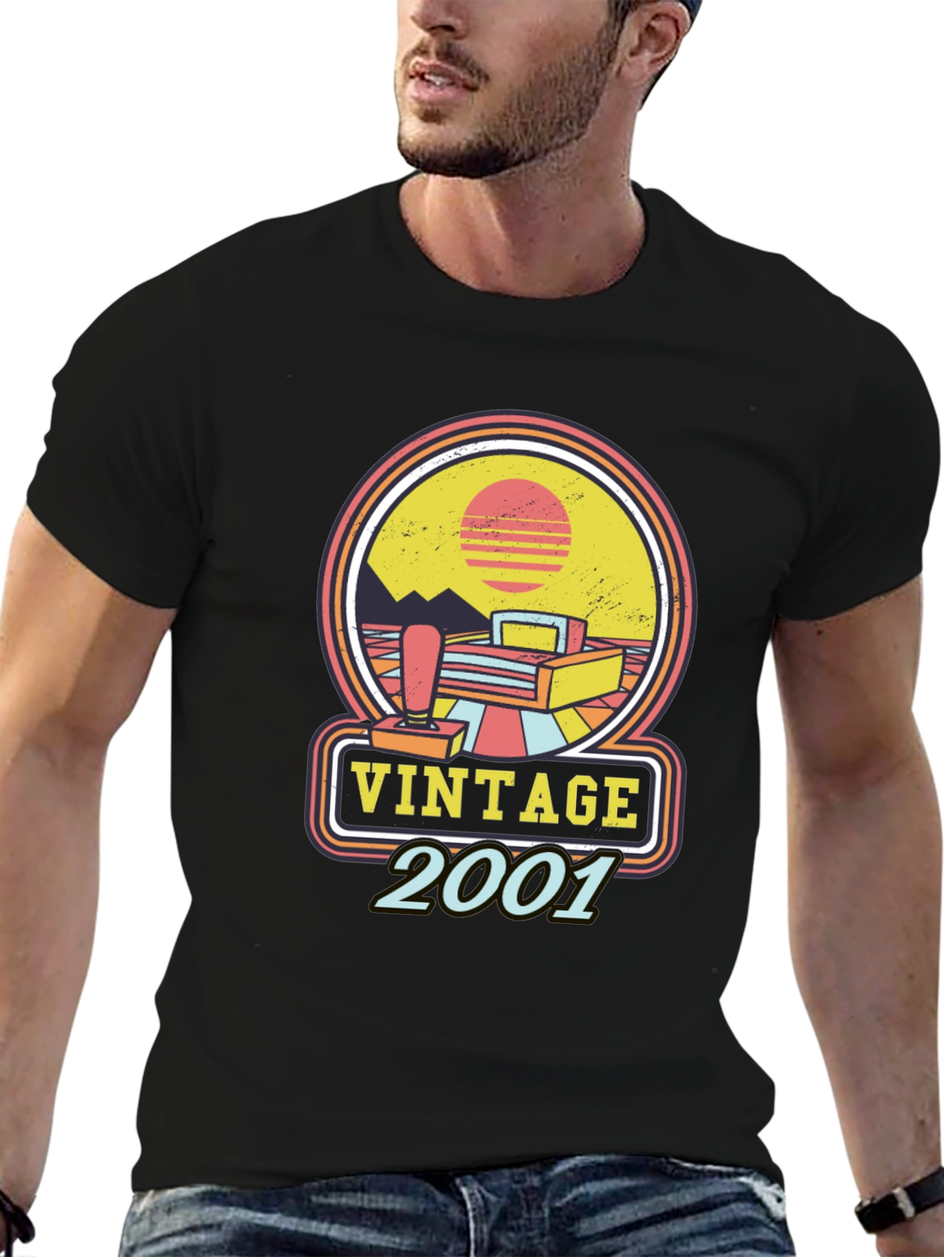 Black Vintage 2001 Gamer T-Shirt - Retro Style view 6