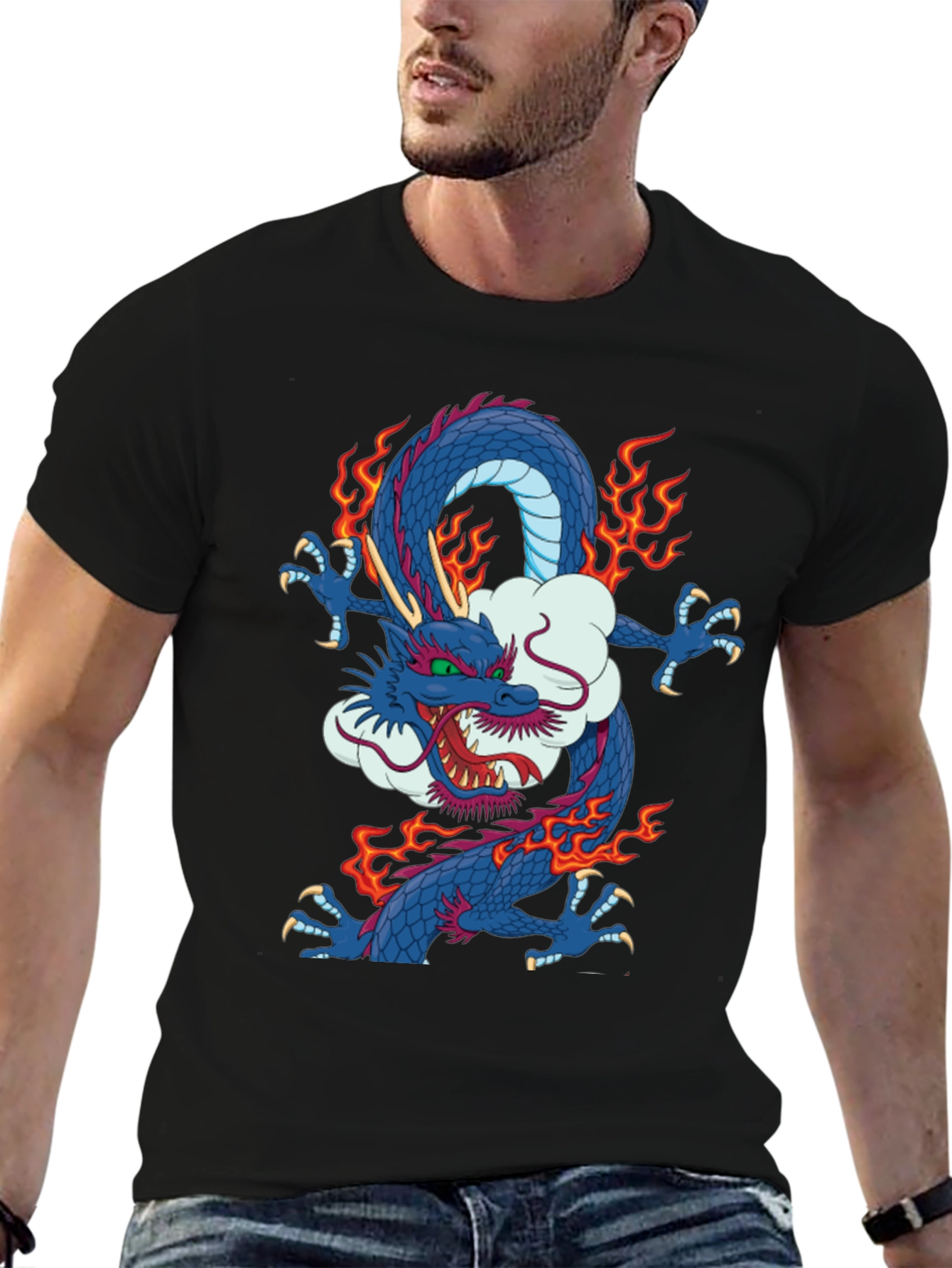 Black Dragon Graphic Print Crew Neck T-Shirt view 6