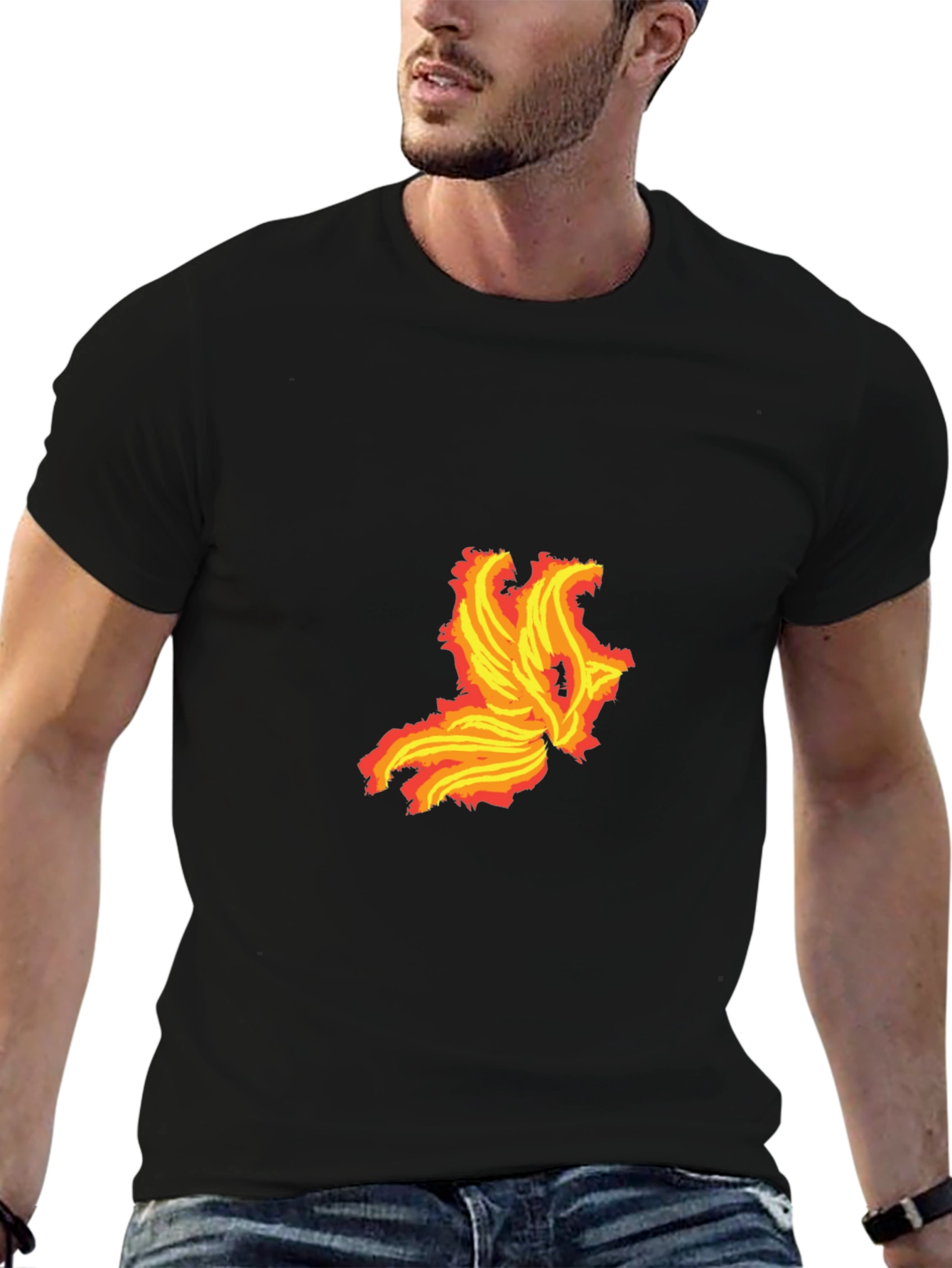 Black Fiery Phoenix Graphic Tee - Bold Black T-Shirt view 6