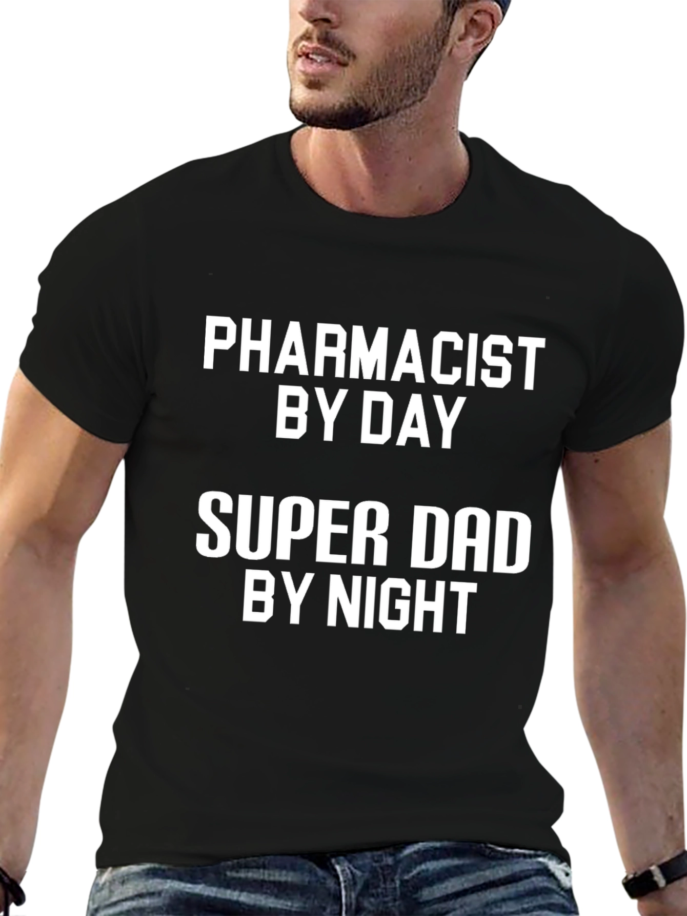 Black Pharmacist Dad T-Shirt: Super Dad By Night view 6