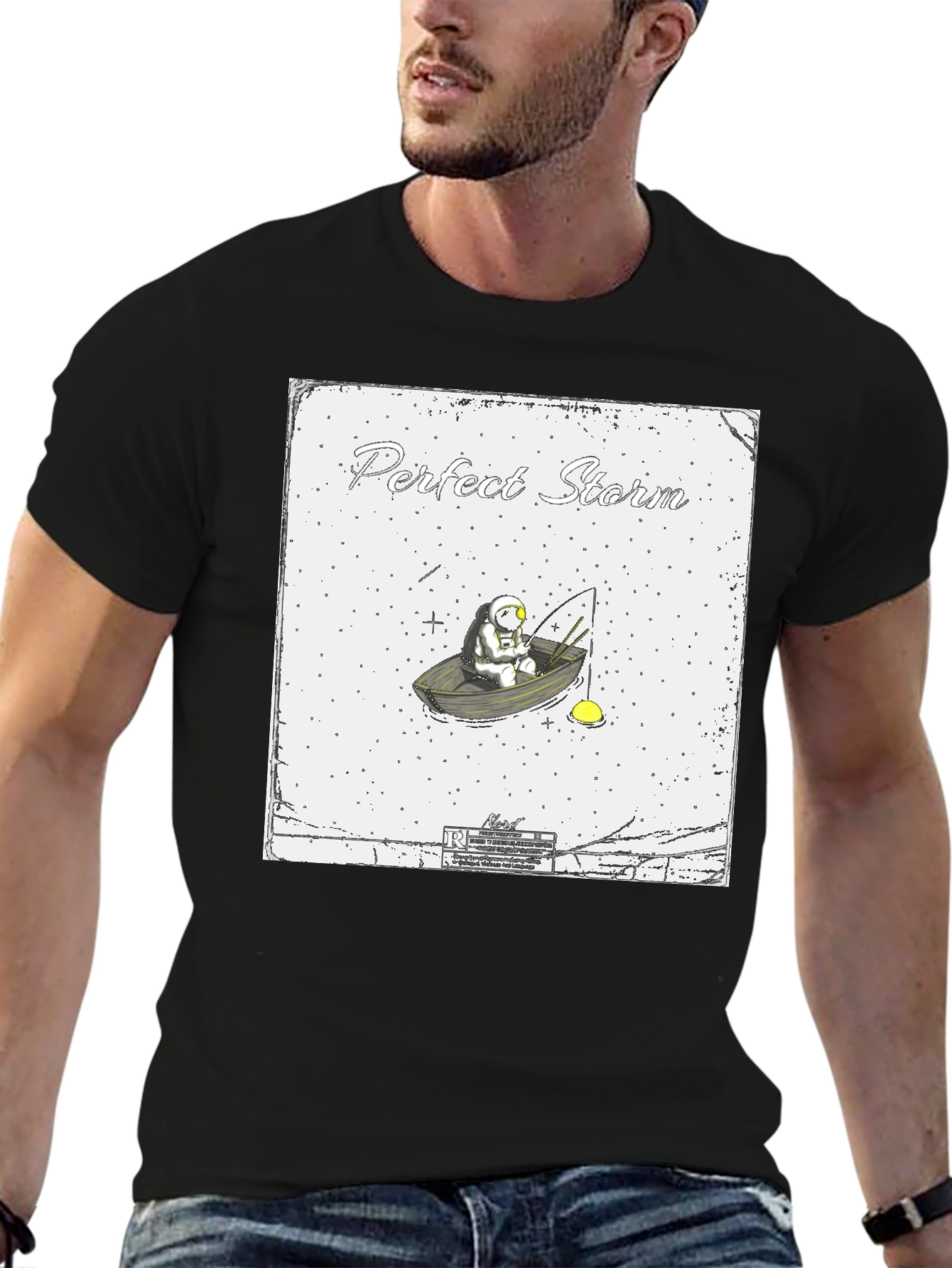 Black Perfect Storm Graphic Tee - Unique Spaceman Design view 6