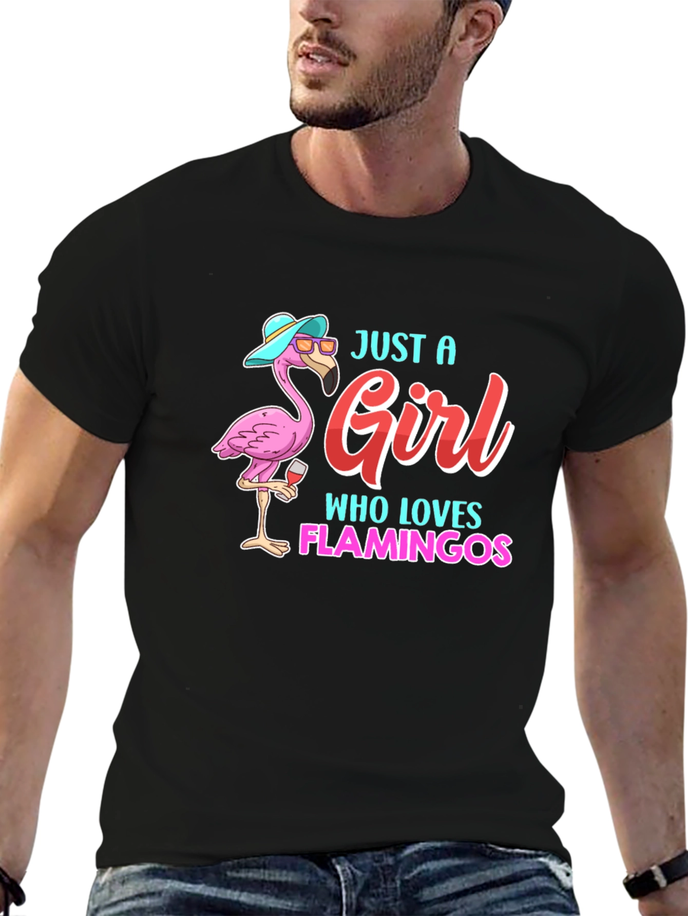 Black Just a Girl Who Loves Flamingos T-Shirt view 6