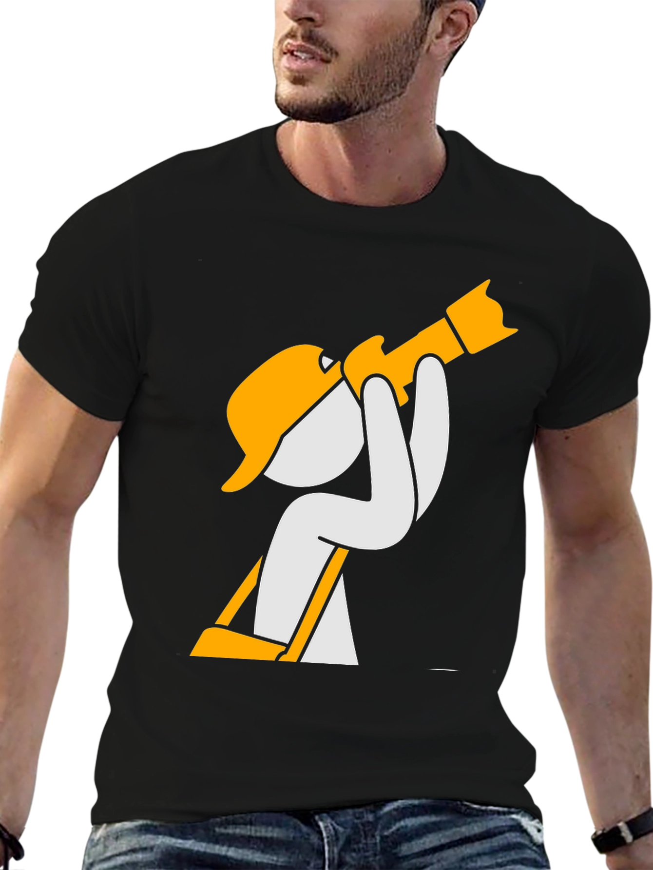 Black Construction Worker Cartoon Graphic T-Shirt view 6