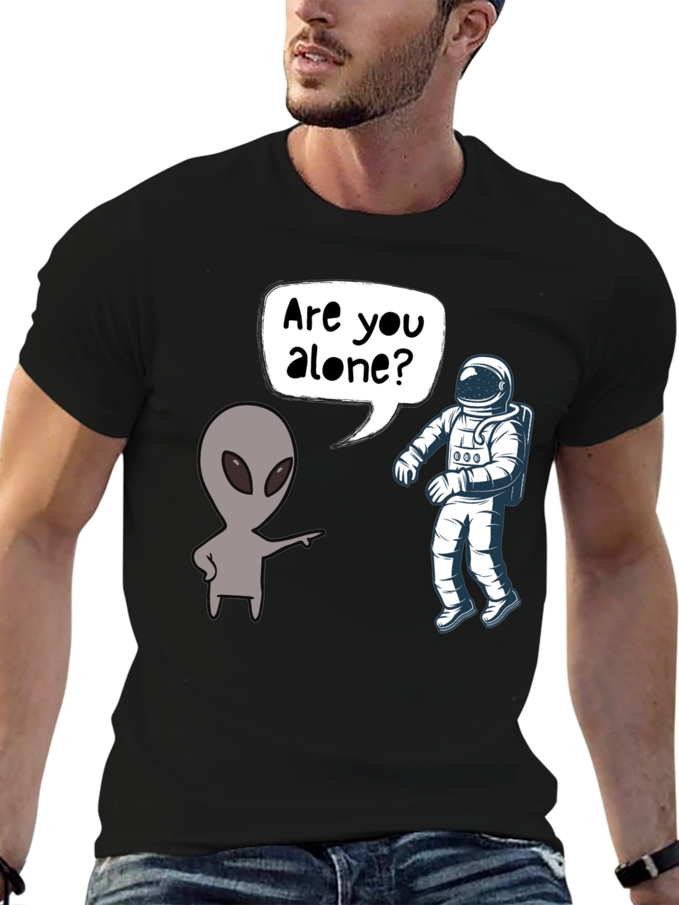 Black Alien & Astronaut T-Shirt - Are You Alone? view 6