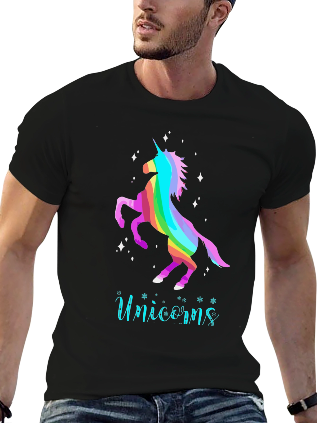 Black Rainbow Unicorn Tee - Magical Graphic T-Shirt view 6