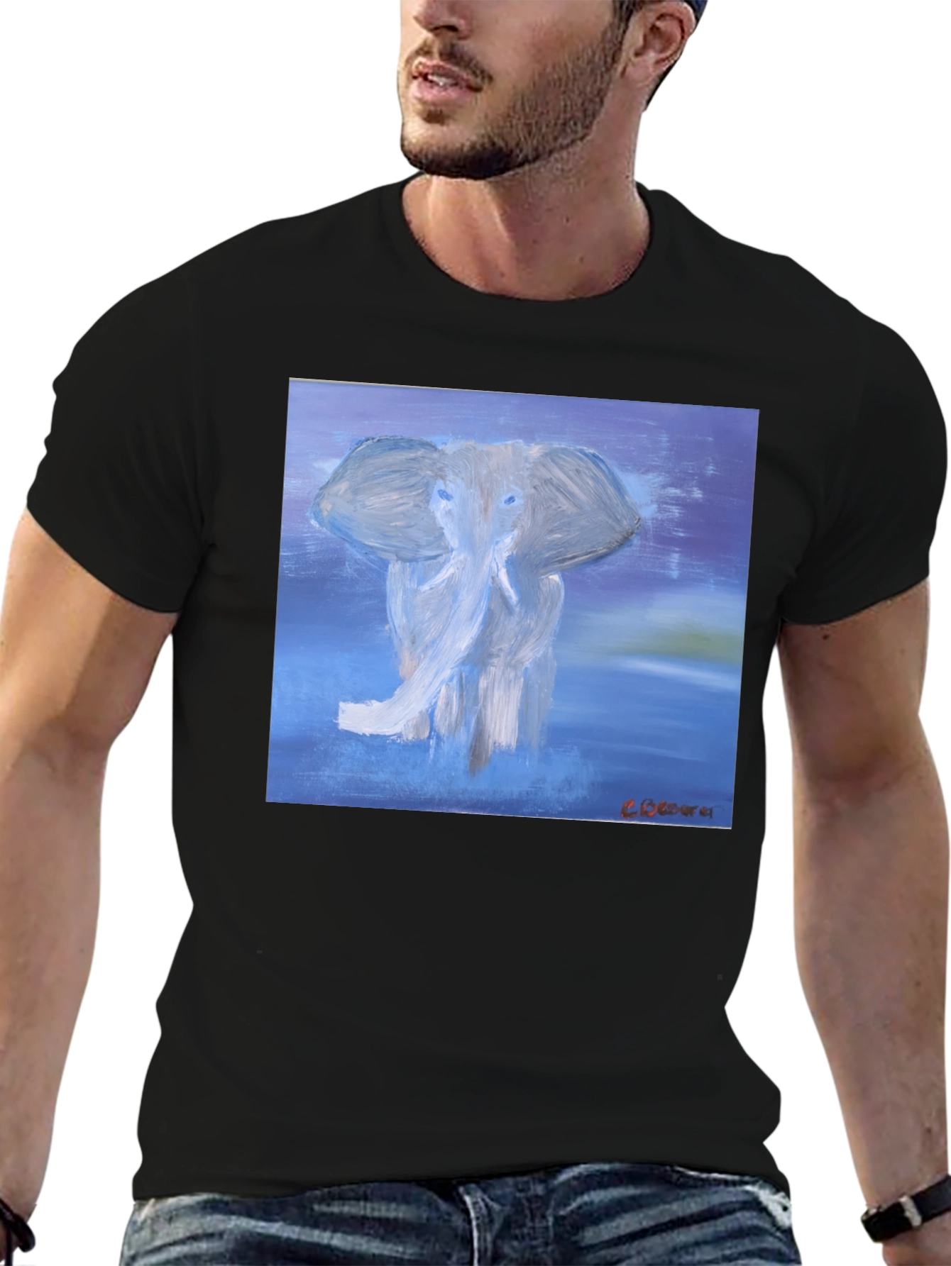 Black Elephant Art Graphic T-Shirt - Stylish Crew Neck Tee view 6