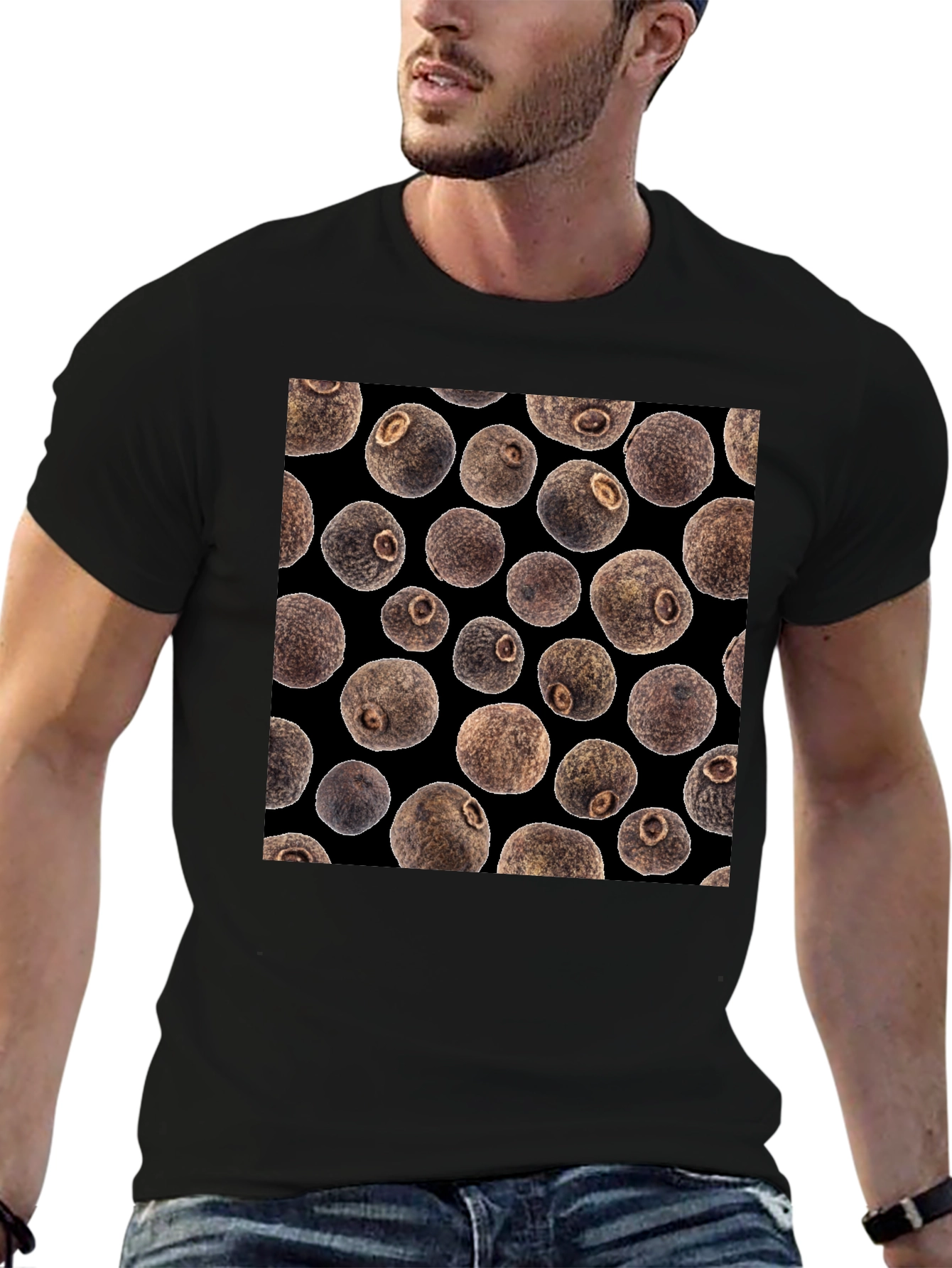 Black Allspice Patterned Black T-Shirt view 6