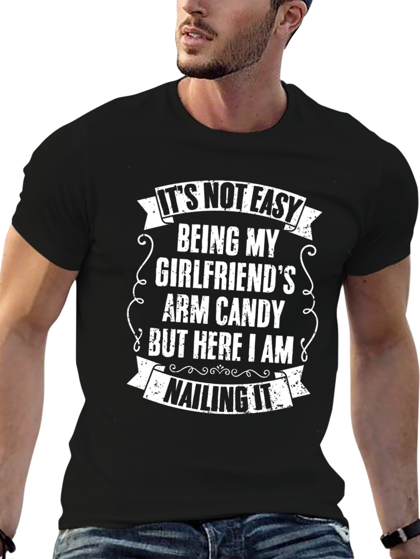 Black Funny Boyfriend T-Shirt - Arm Candy Nailing It Tee view 6